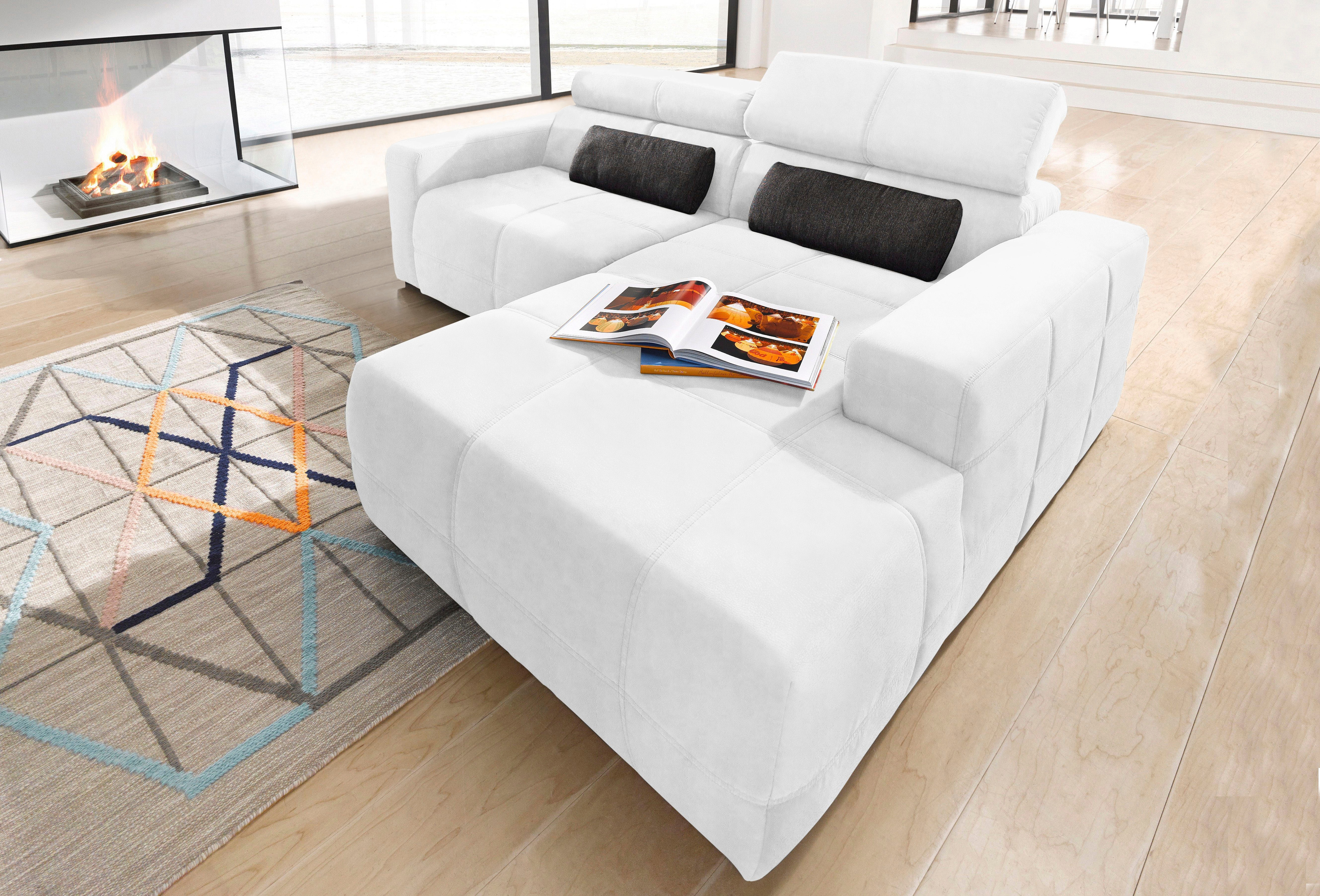 DOMO collection Ecksofa "BRANDON inkl. Kopfteilverstellung, 214x100x80 cm, L-Form" Mit Kopfteilverstellung, auch in Leder und Cord, L-Form