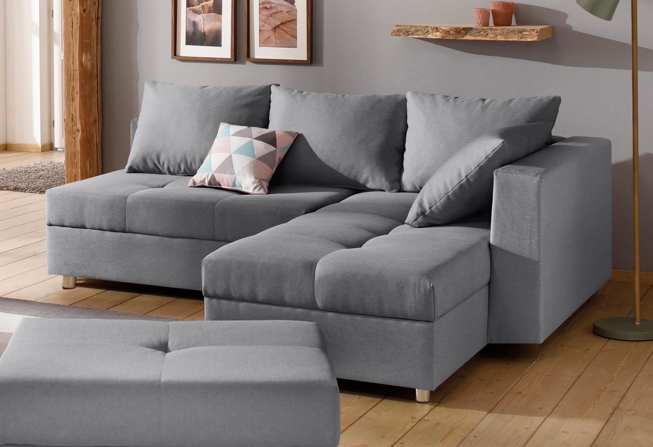 Home affaire Ecksofa "Italia L-Form, B: 217 cm, Schlaffunktion, Bettkasten" Federkern, frei stellbar, mit Zierkissen, Gästebettfunktion