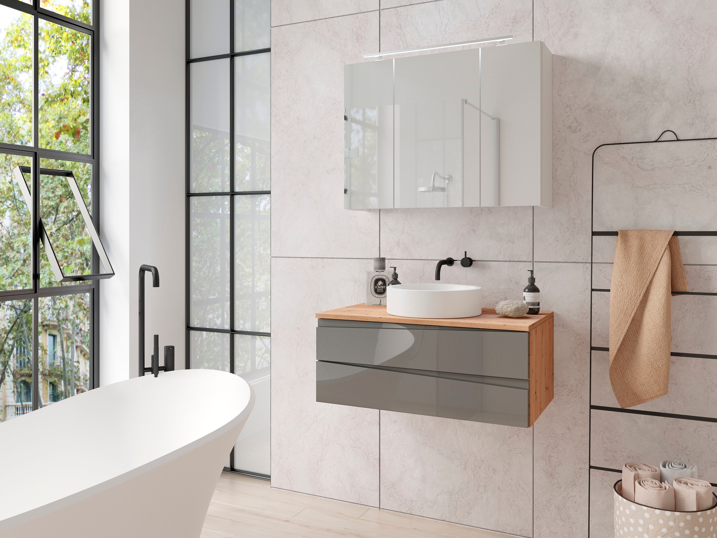 byLIVING Waschbeckenschrank "Shape" 1 Stk. tlg. für Aufsatzbecken mit asyme günstig online kaufen