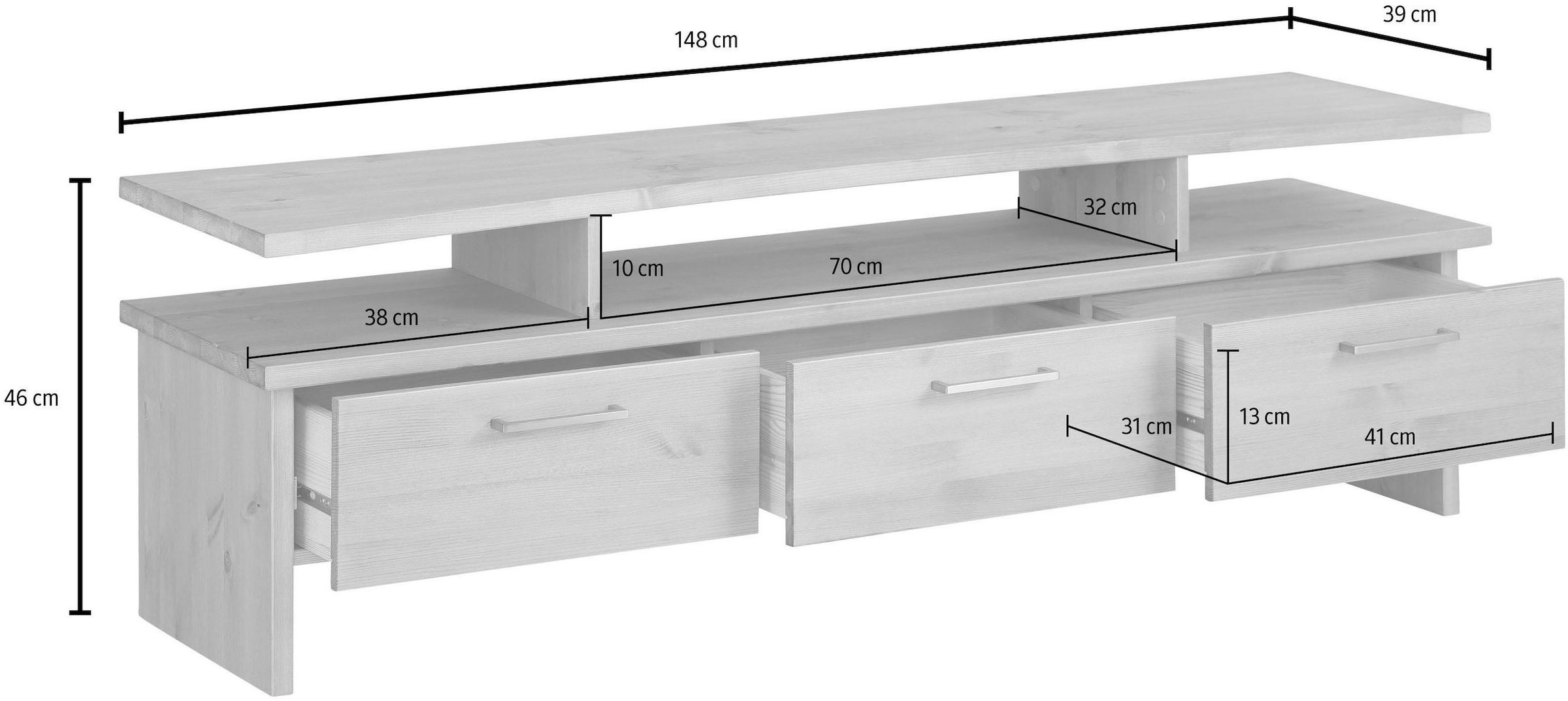 Home affaire TV-Board »Ixo« Breite 148 cm, mit 3 Schubladen, aus masiver Kiefer, FSC®