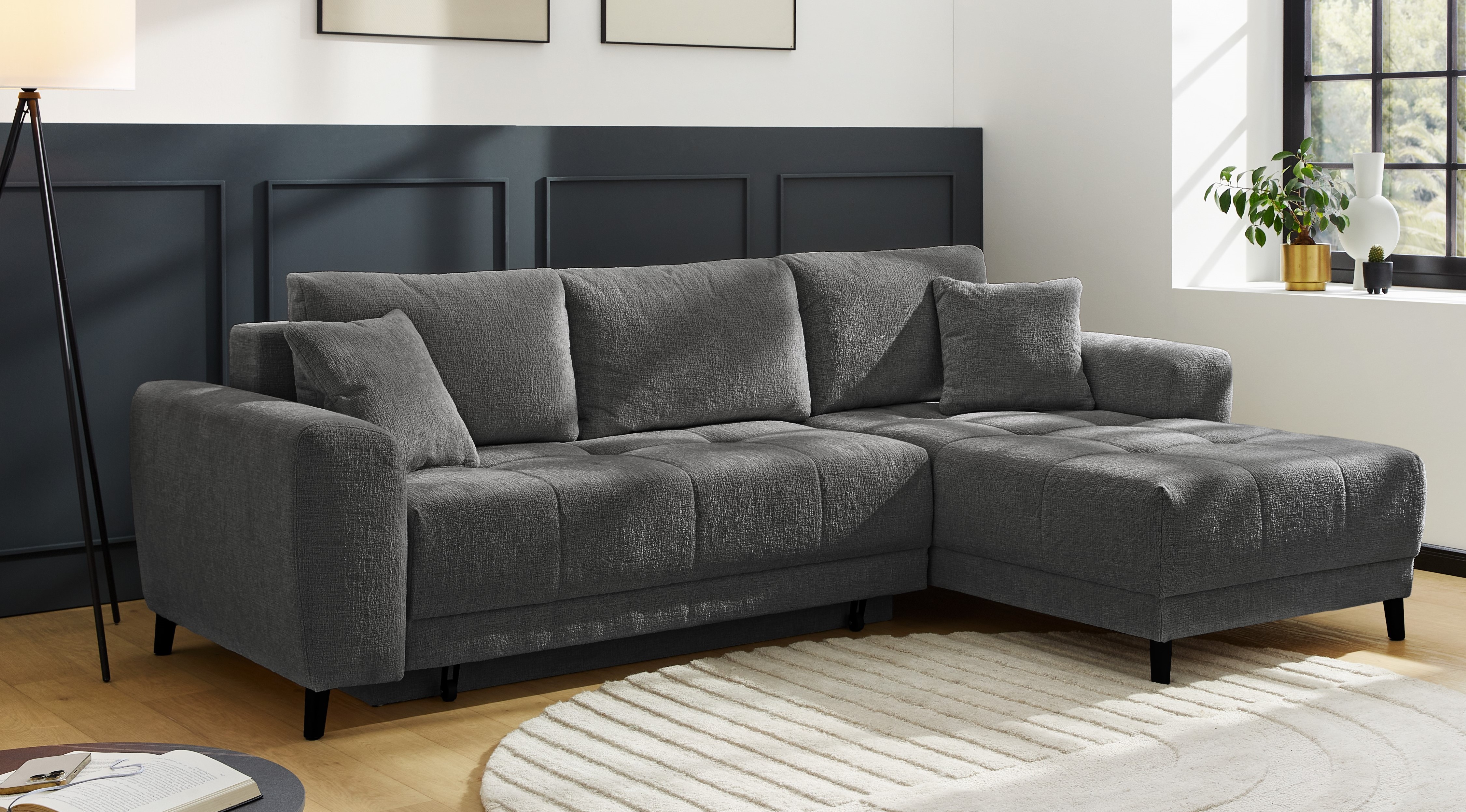 Jockenhöfer Gruppe Ecksofa "Beverly L-Form, B: 251 cm" mit Schlaffunktion, Bettkasten & Zierkissen