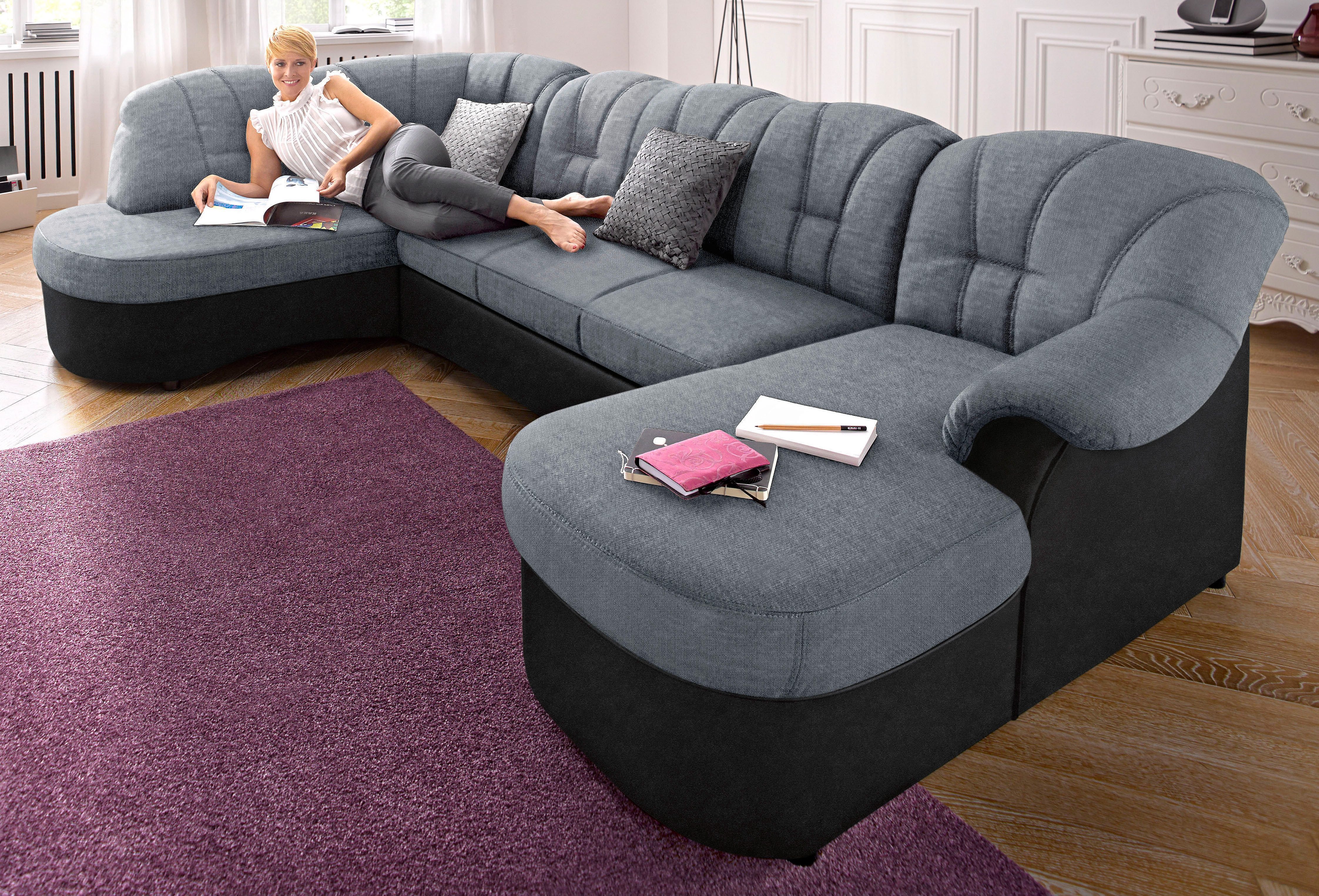 DOMO collection Wohnlandschaft "FLORES 293x180x86 cm, hochwertig, komfortabel, U-Form" wahlw. mit Bettfunktion, wahlw. mit Federkern, Unser Dauertiefpreis