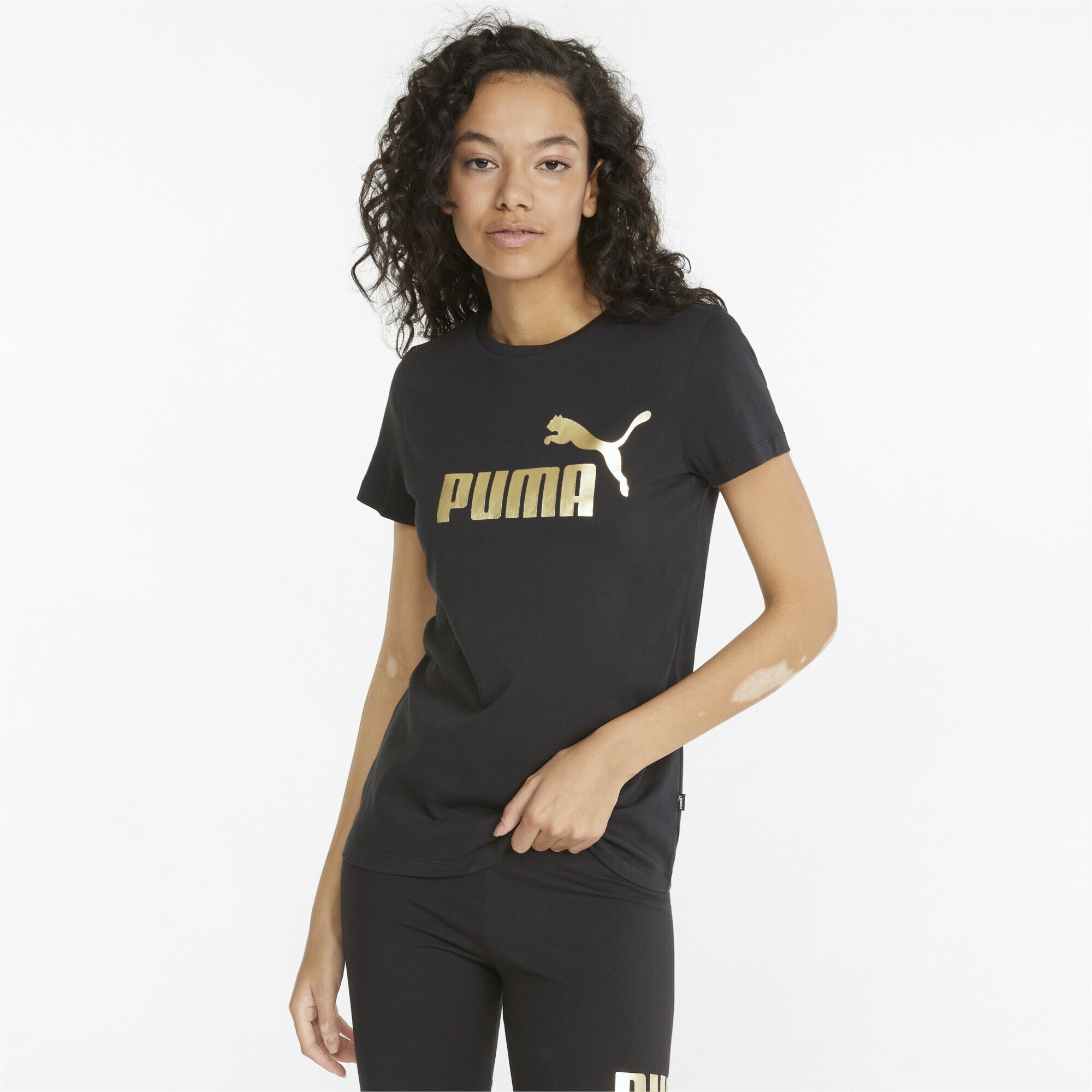 PUMA T-Shirt "Essentials+ Metallic Logo T-Shirt Damen" günstig online kaufen