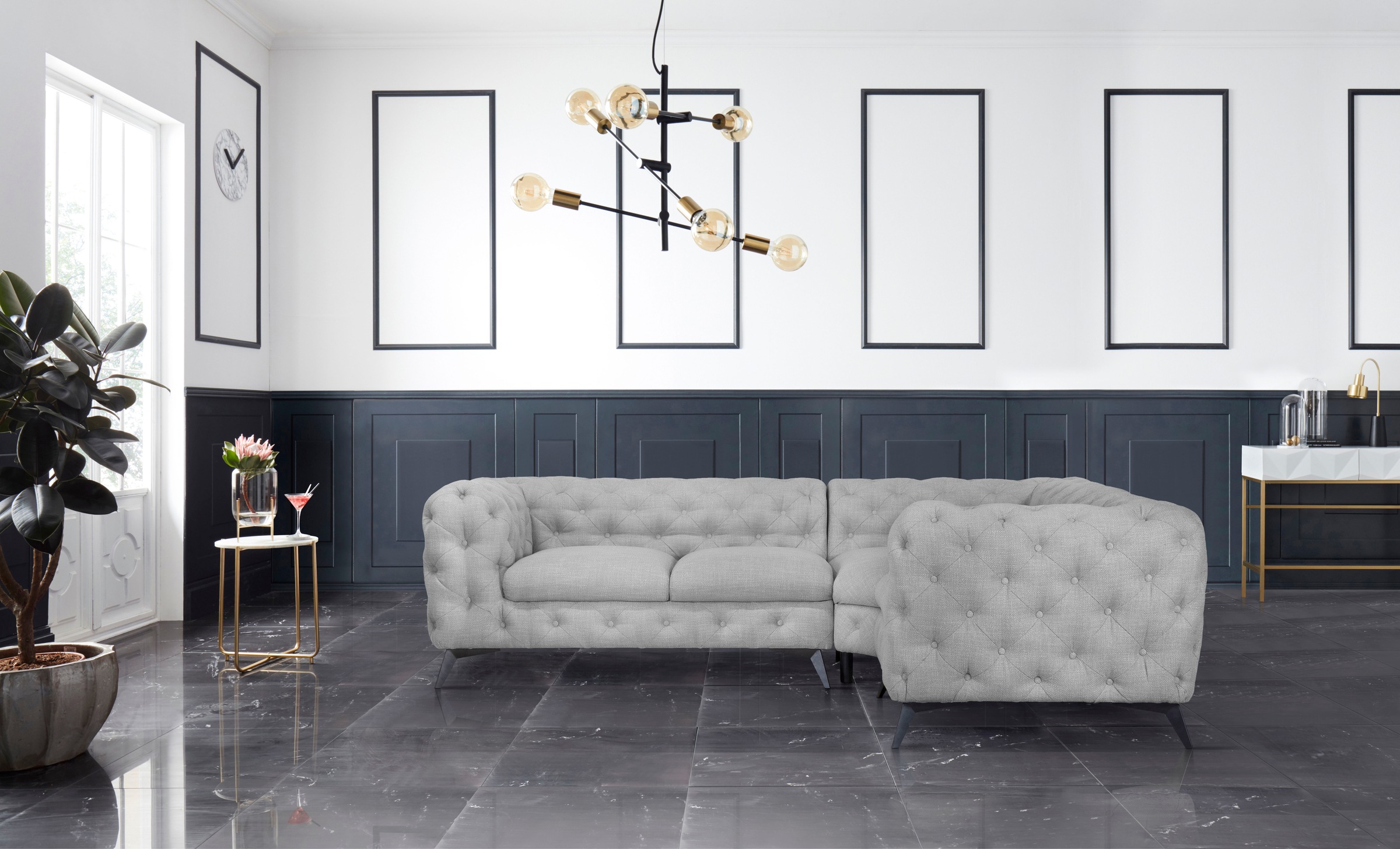 Leonique Chesterfield-Sofa "Ecksofa GLYNIS L-Form mit Wellenunterfederung, günstig online kaufen
