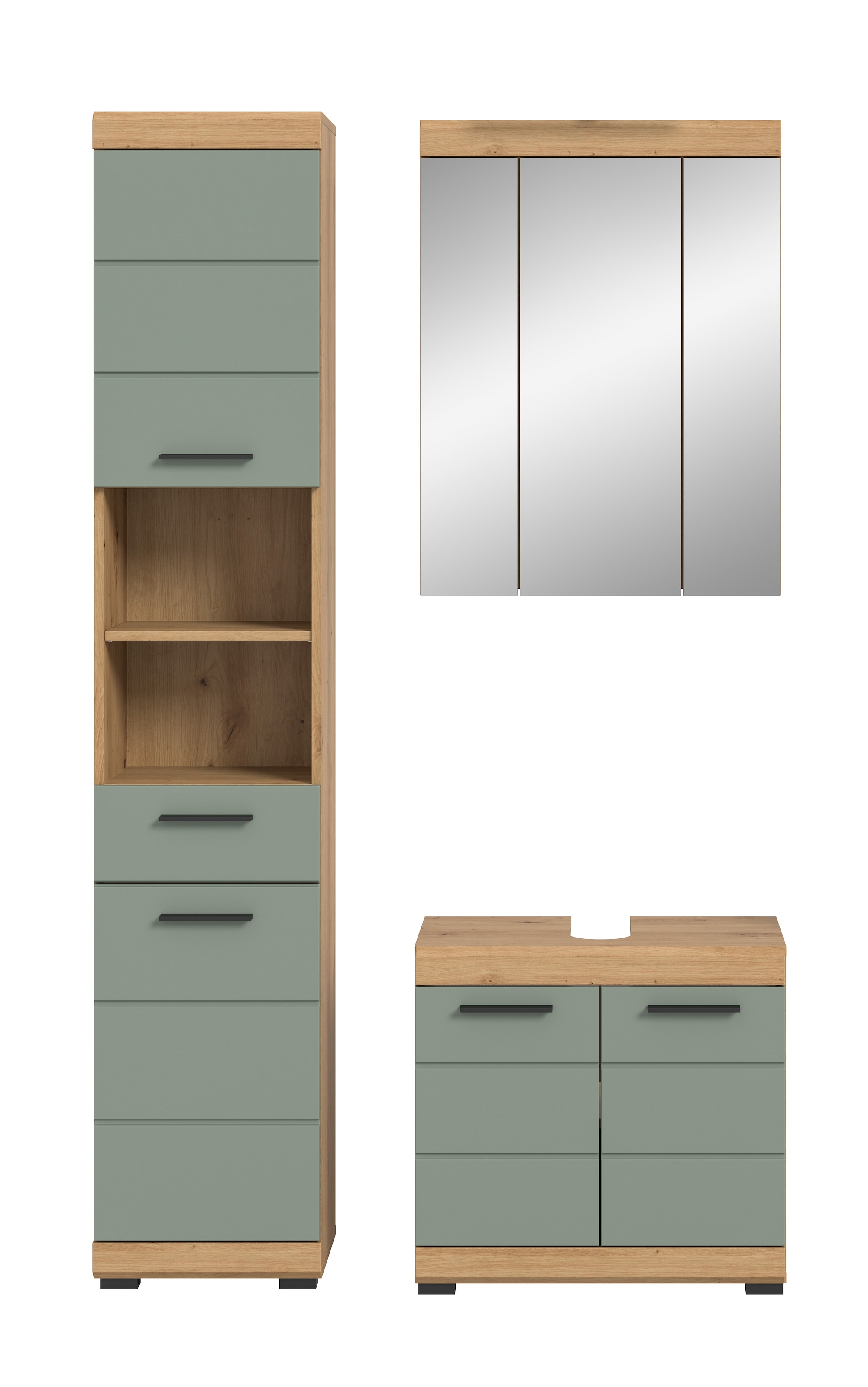 INOSIGN Badmöbel-Set »Siena, 3 teilig, bestehend aus:«, (Set), Hochschrank, Waschbeckenunterschrank, Spiegelschrank