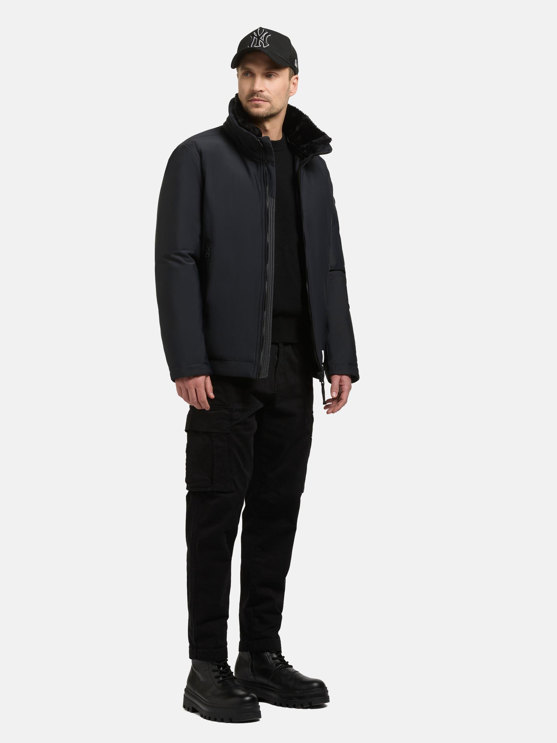 khujo Outdoorjacke "Huey" ohne Kapuze Herren Winterjacke mit abnehmbarem Plüsch-Besatz