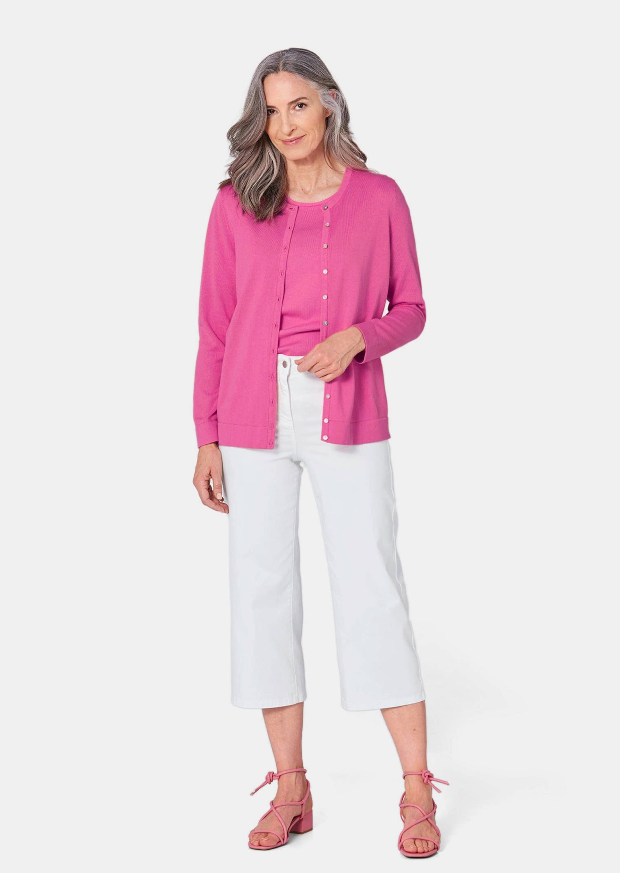 GOLDNER Strickpullover "Kurzgröße Figurnahes Twin-Set aus Pima-Baumwolle" günstig online kaufen