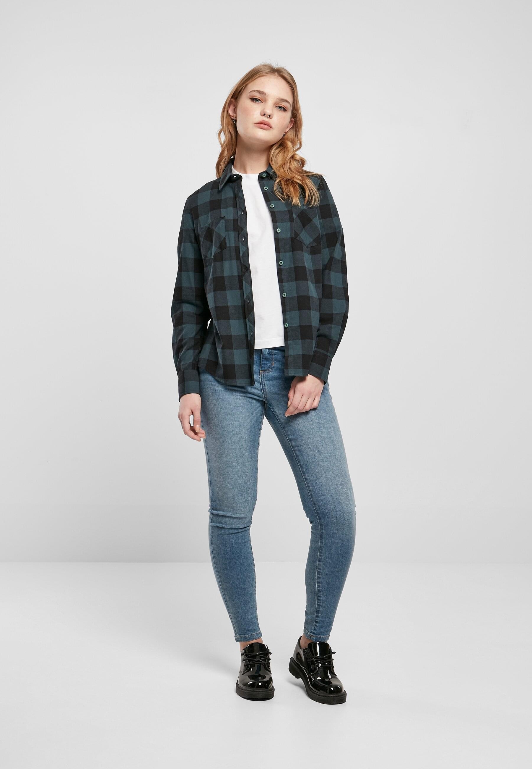 URBAN CLASSICS Langarmhemd »Urban Classics Damen Ladies Turnup Checked Flanell Shirt«, (1 tlg.)