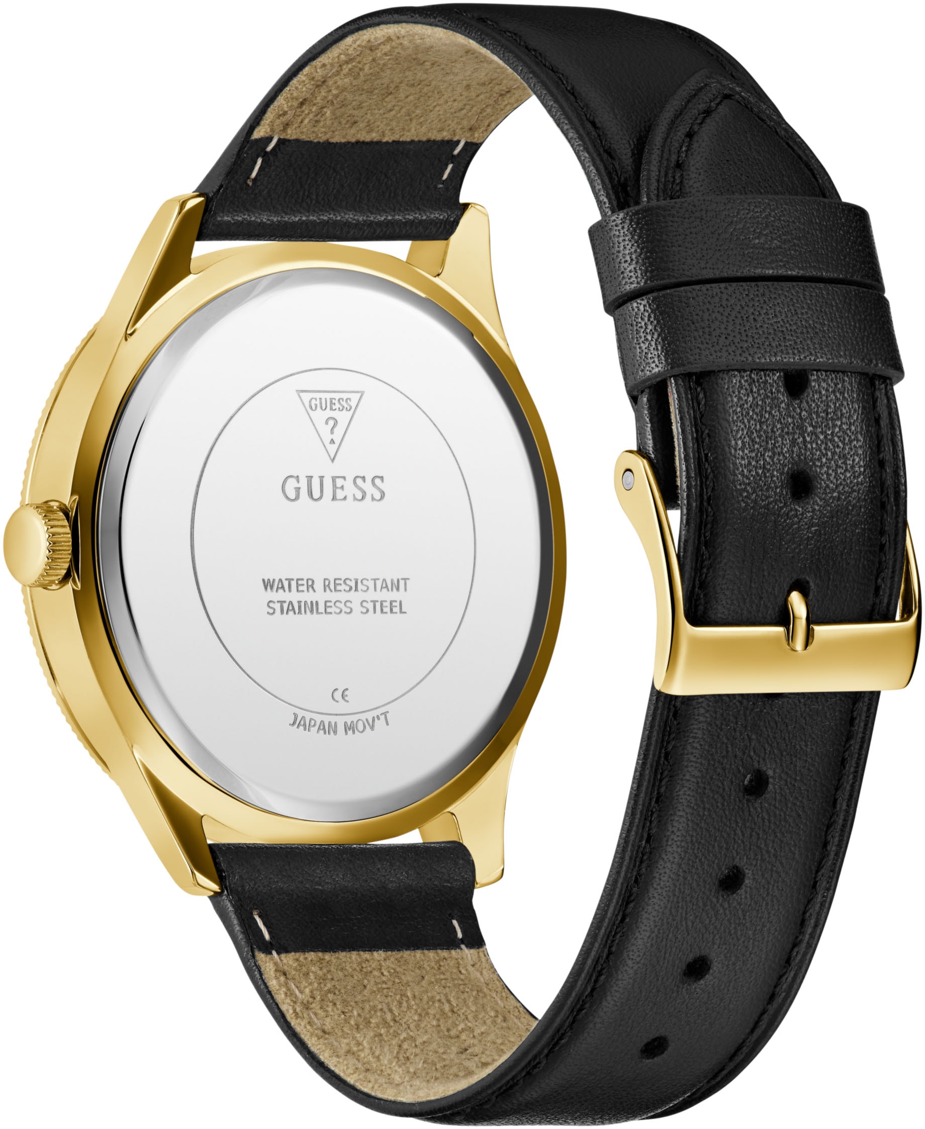 Guess Quarzuhr »DEX«, Armbanduhr, Herrenuhr, Lederarmband, Mineralglas, analog
