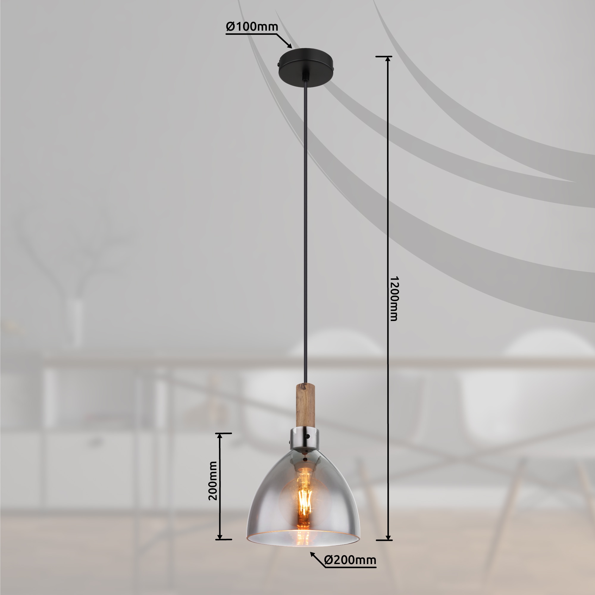GLOBO LIGHTING Hängeleuchte »MATTEA«, Leuchtmittel E27 | ohne Leuchtmittel, Hänelampe/Pendelleuchte/Glas rauchfarben/Wohnzimmer/Esszimmer