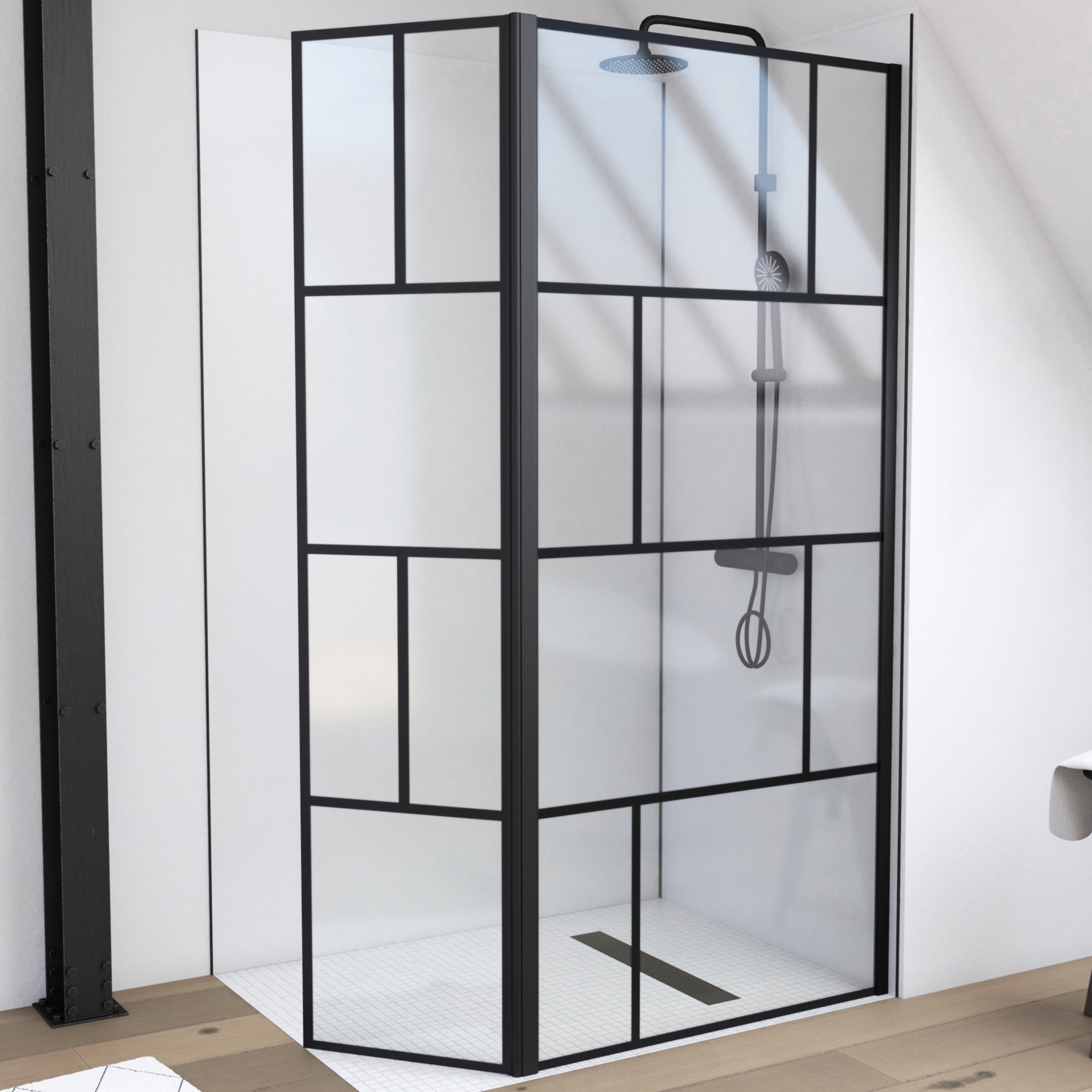 Marwell Walk-in-Dusche "Bricks" 3 Stk. tlg. mit schwingbaren Flügel, ohne Haltestange, 90+40 x 195 cm