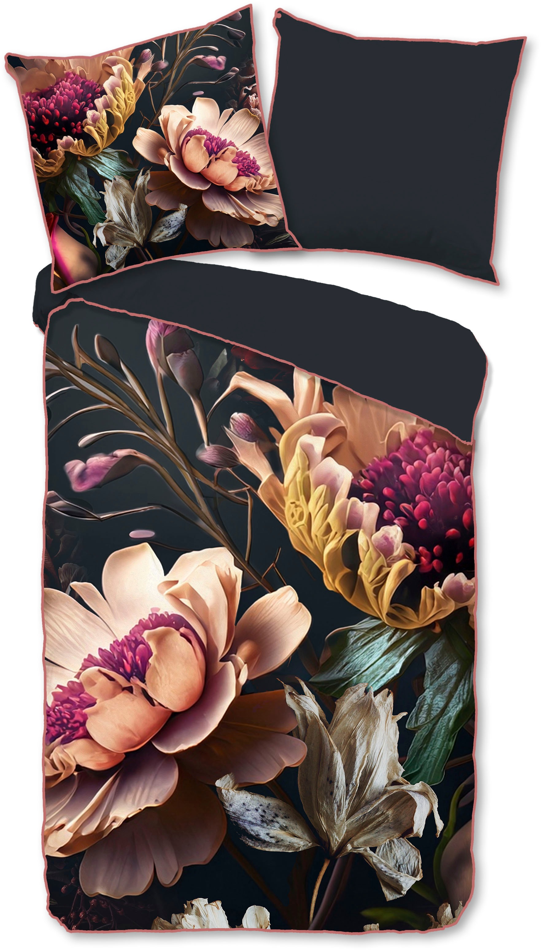 Descanso Wendebettwäsche "Straizo" 3 Stk. Satin, Reißverschluss, Paspel, Bi günstig online kaufen