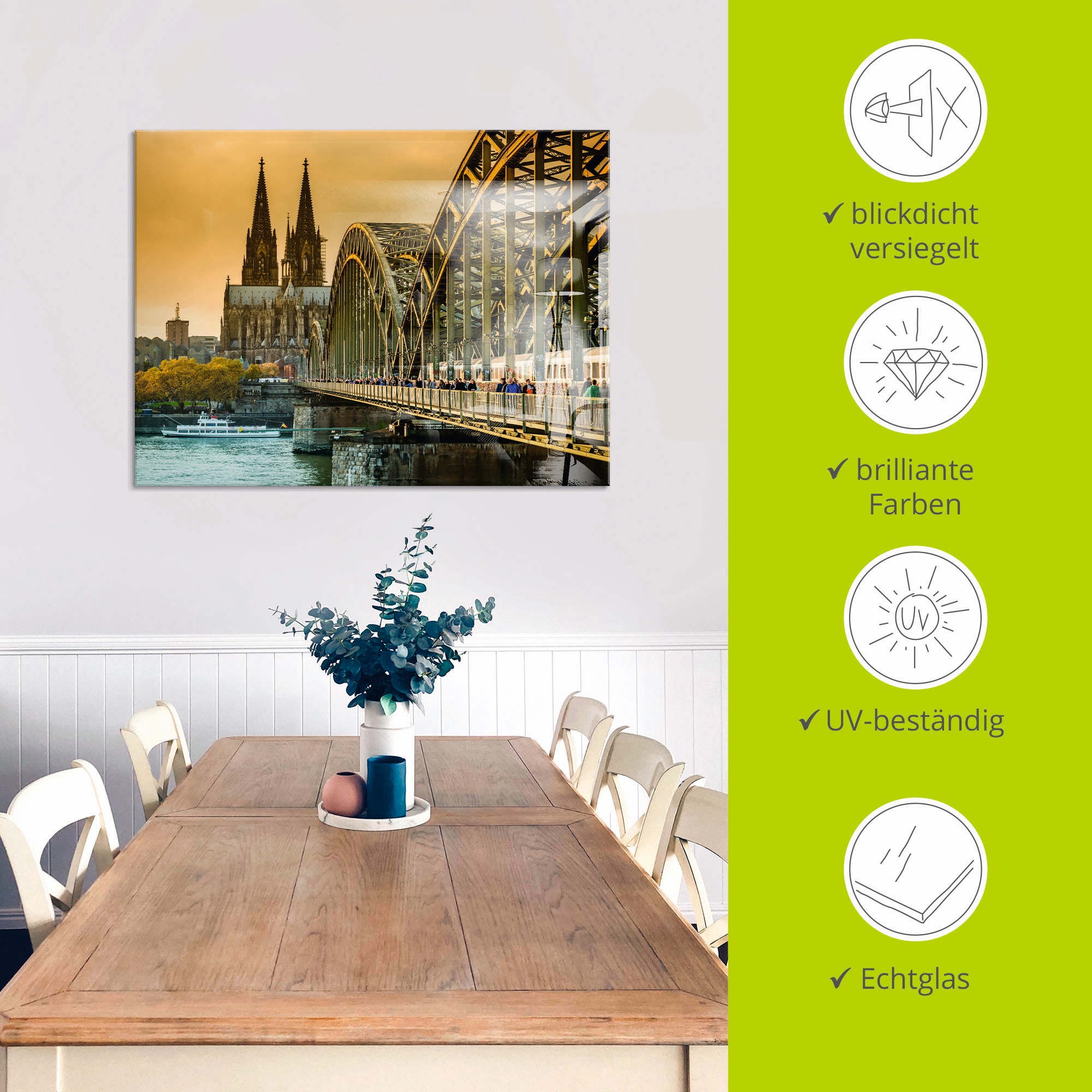Artland Glasbild »Kölner Dom mit Hohenzollernbrücke«, Deutschland, (1 St.), in verschiedenen Größen