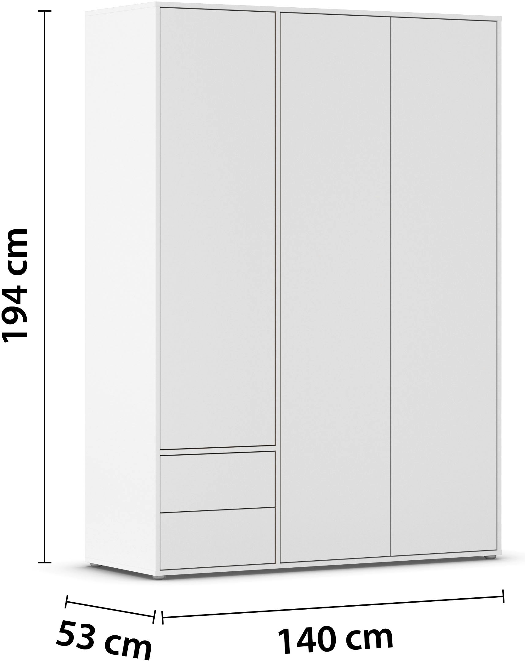 rauch Drehtürenschrank »Kleiderschrank Schrank Garderobe Wäscheschrank NABILA viel Stauraum«, (in 3 verschiedenen Ausstattungen BASIC/CLASSIC/PREMIUM), mit 2 Schubladen und Push-to-Open Funktion TOPSELLER MADE IN GERMANY