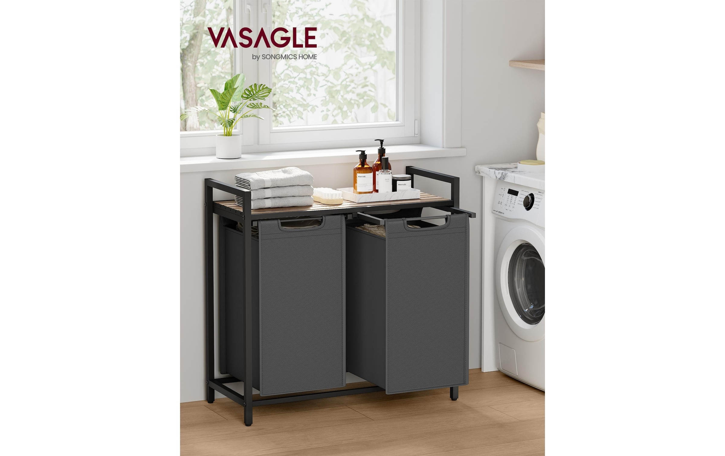 VASAGLE Wäschekorb »mit 2 Ablagen 92 l, Grey«