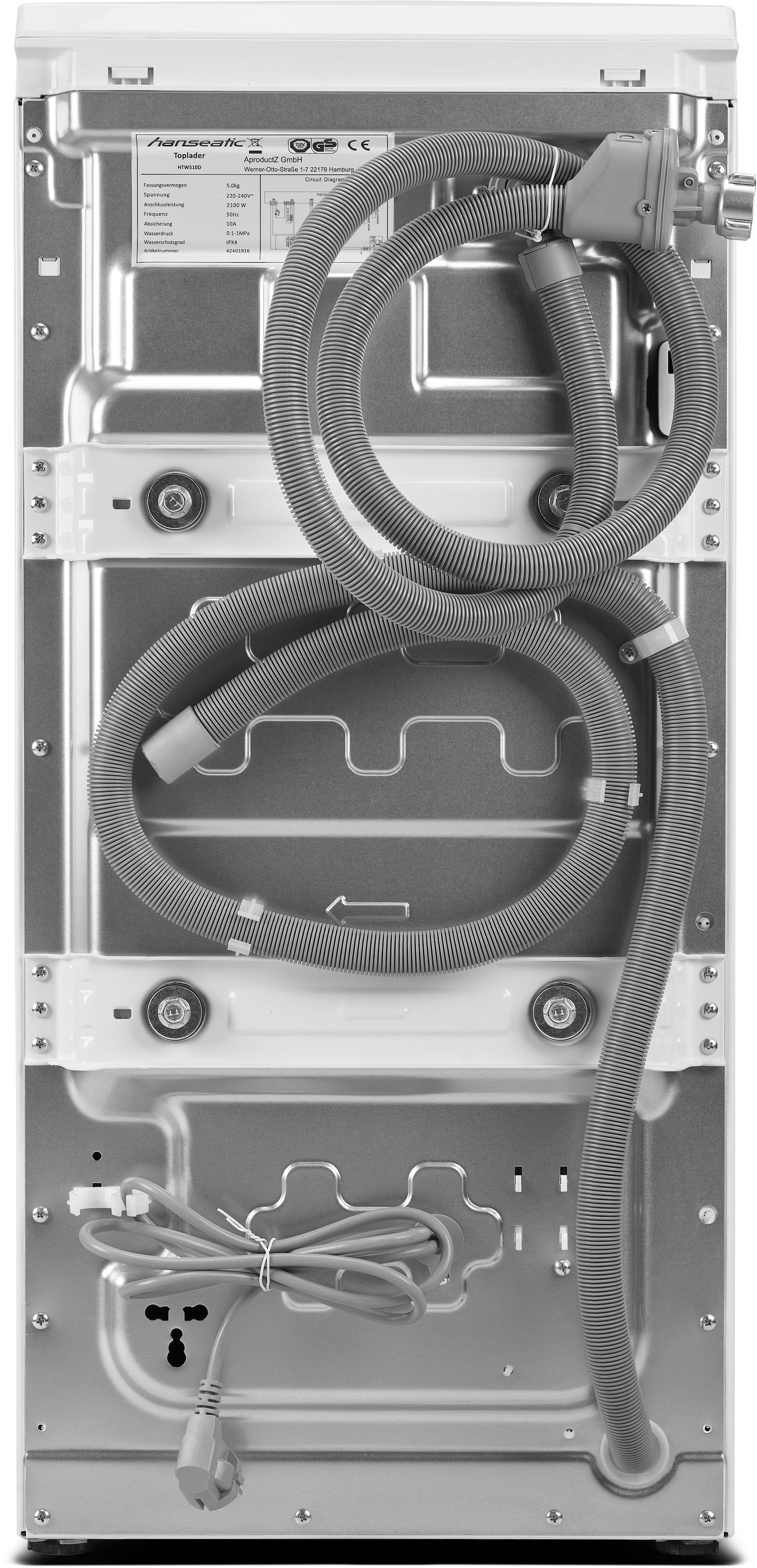 Hanseatic Waschmaschine 1000 Überlaufschutzsystem BAUR Toplader, HTW510D, | U/min, 5 Mengenautomatik, kg