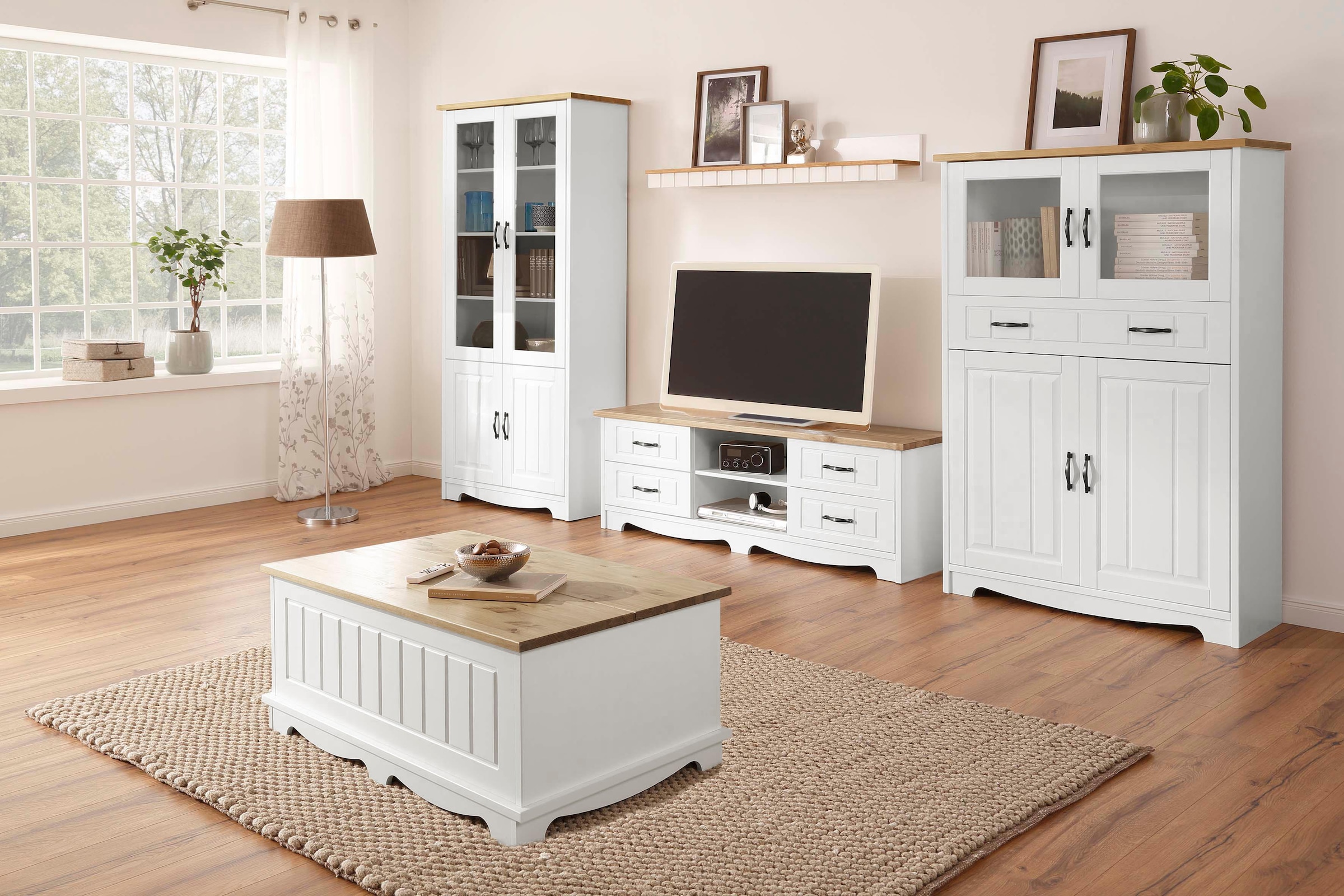 Home affaire Wohnwand »Trinidad«, (Set, 4 St.), Set aus 1 Vitrine, 1 Lowboard, 1 Highboard, 1 Wandboard