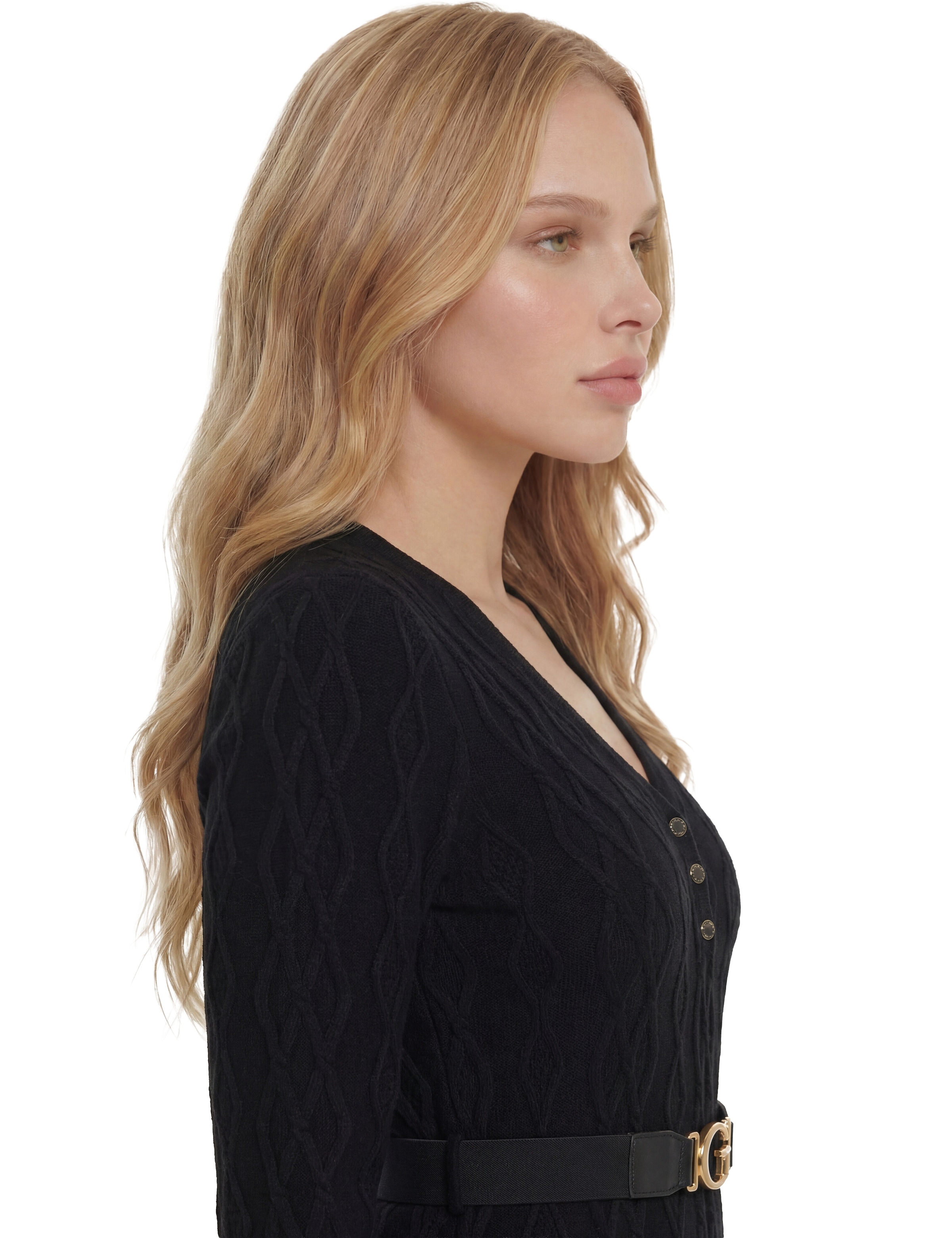 Guess Strickkleid »LS YUKI CABLEBODYCON DRESS« mit Taillengürtel, figurbetont