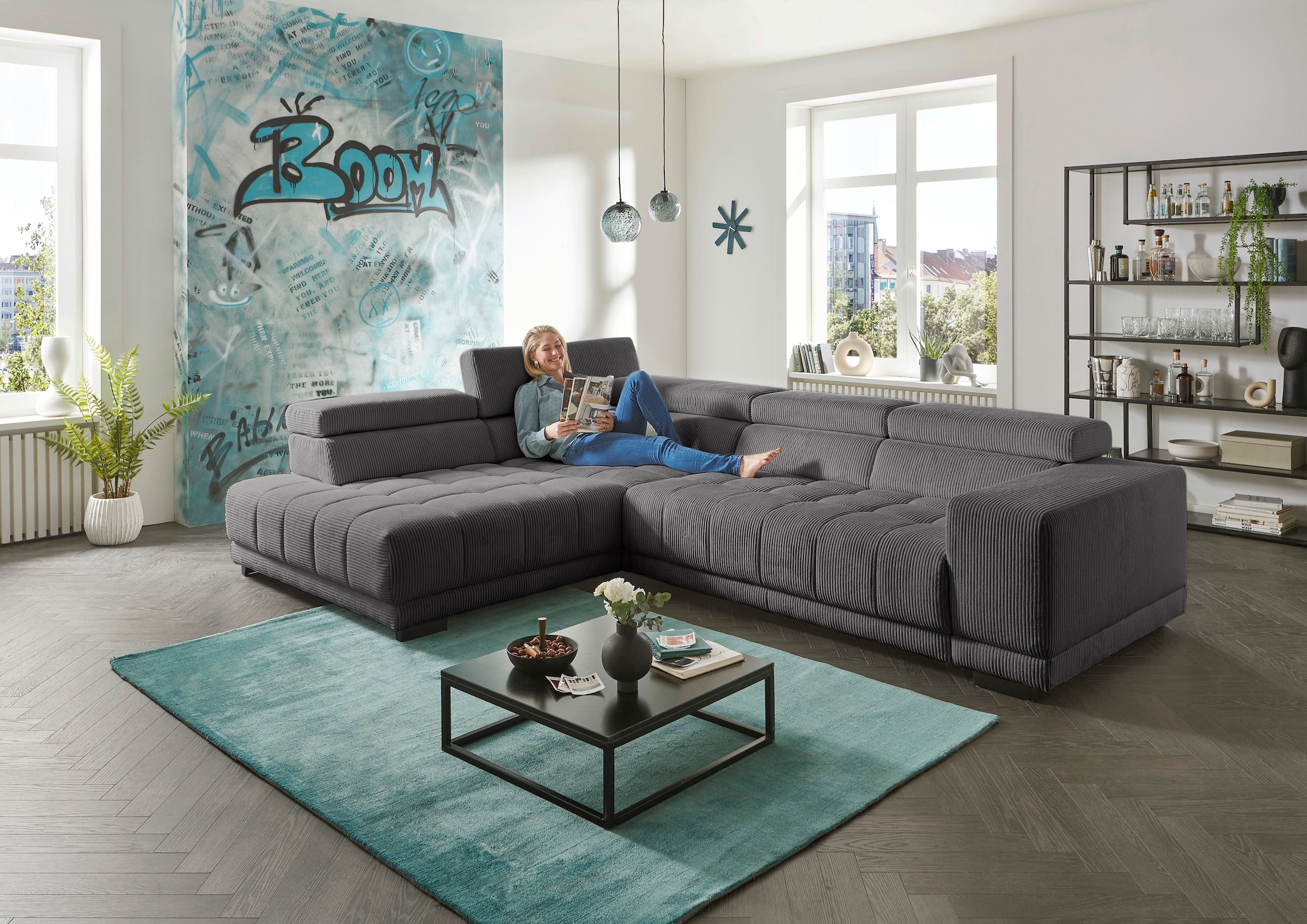 Die PlanBar Ecksofa »MP-IN15053 L-Form«, wahlweise mit Kopfteilverstellung und manueller Vorziehbank