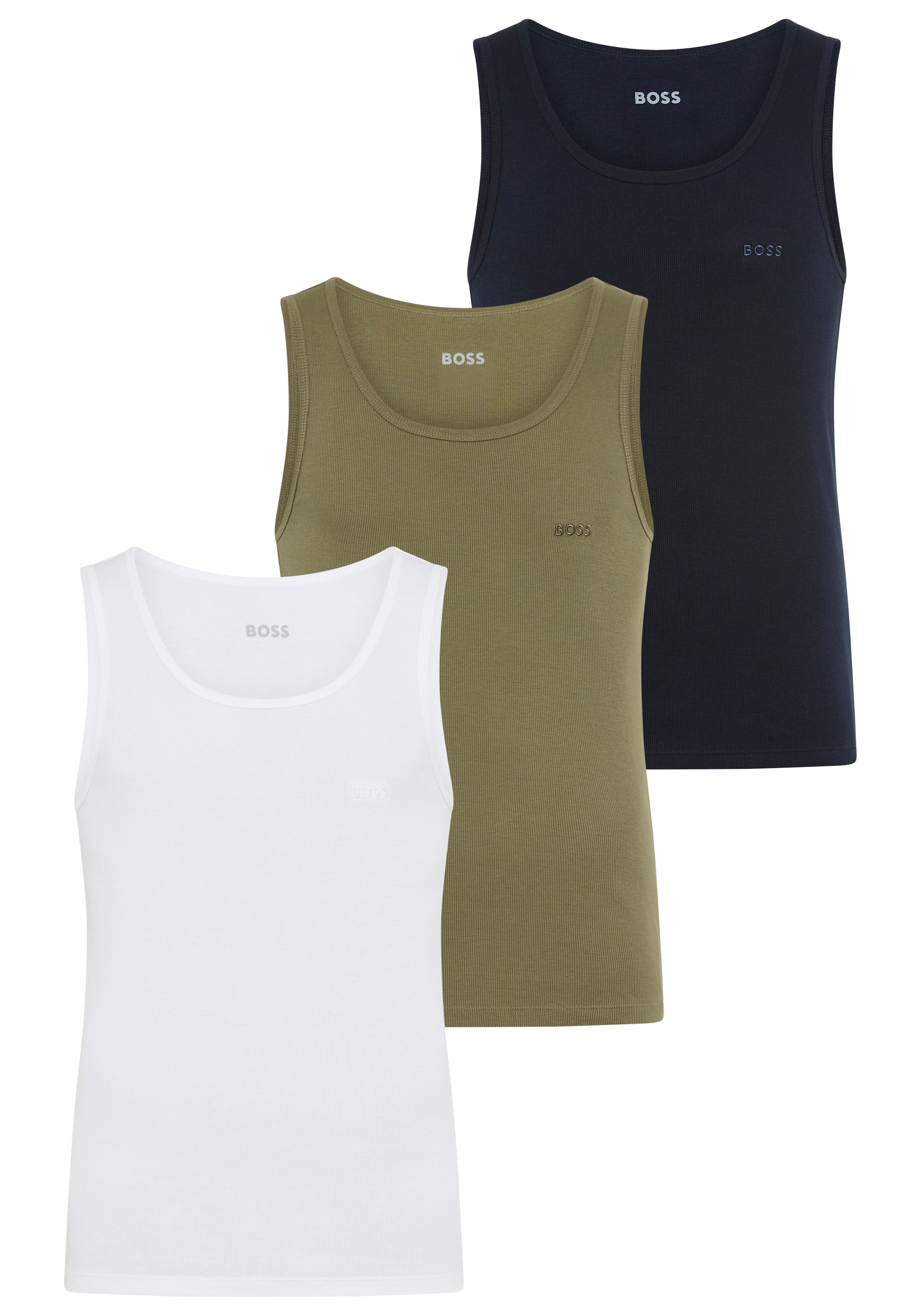 BOSS Tanktop "3P RibClassic BOSS ONE", Ton in Ton Stickerei auf der Brust günstig online kaufen