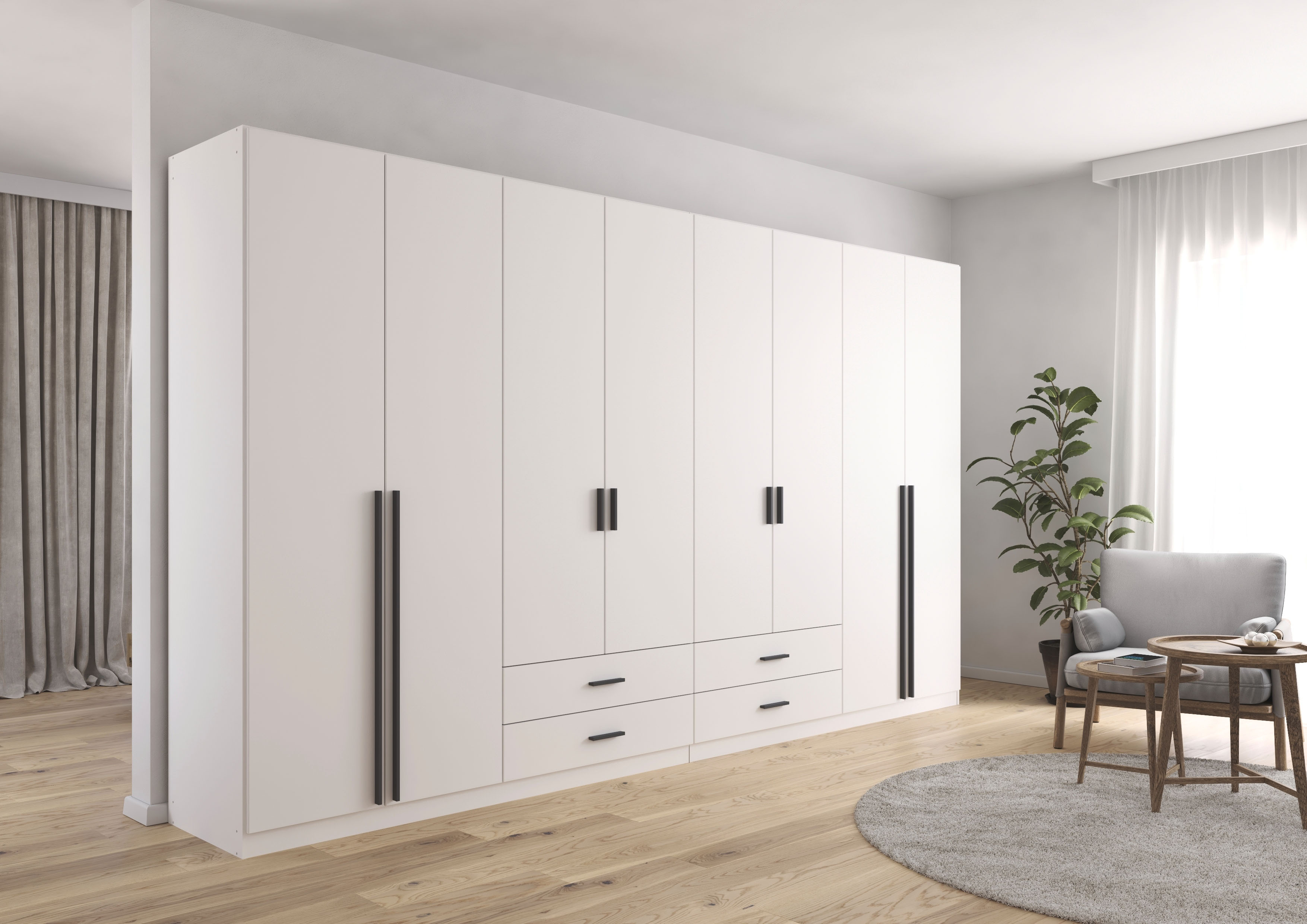 rauch Drehtürenschrank "Kleiderschrank Garderobe GAMMA Breiten 360 cm" in 3 Ausstattungen BASIC/CLASSIC/PREMIUM (inkl. SOFT-CLOSE-Funktion), mit Schubladen, verschiedene Griff-Varianten TOPSELLER MADE IN GERMANY