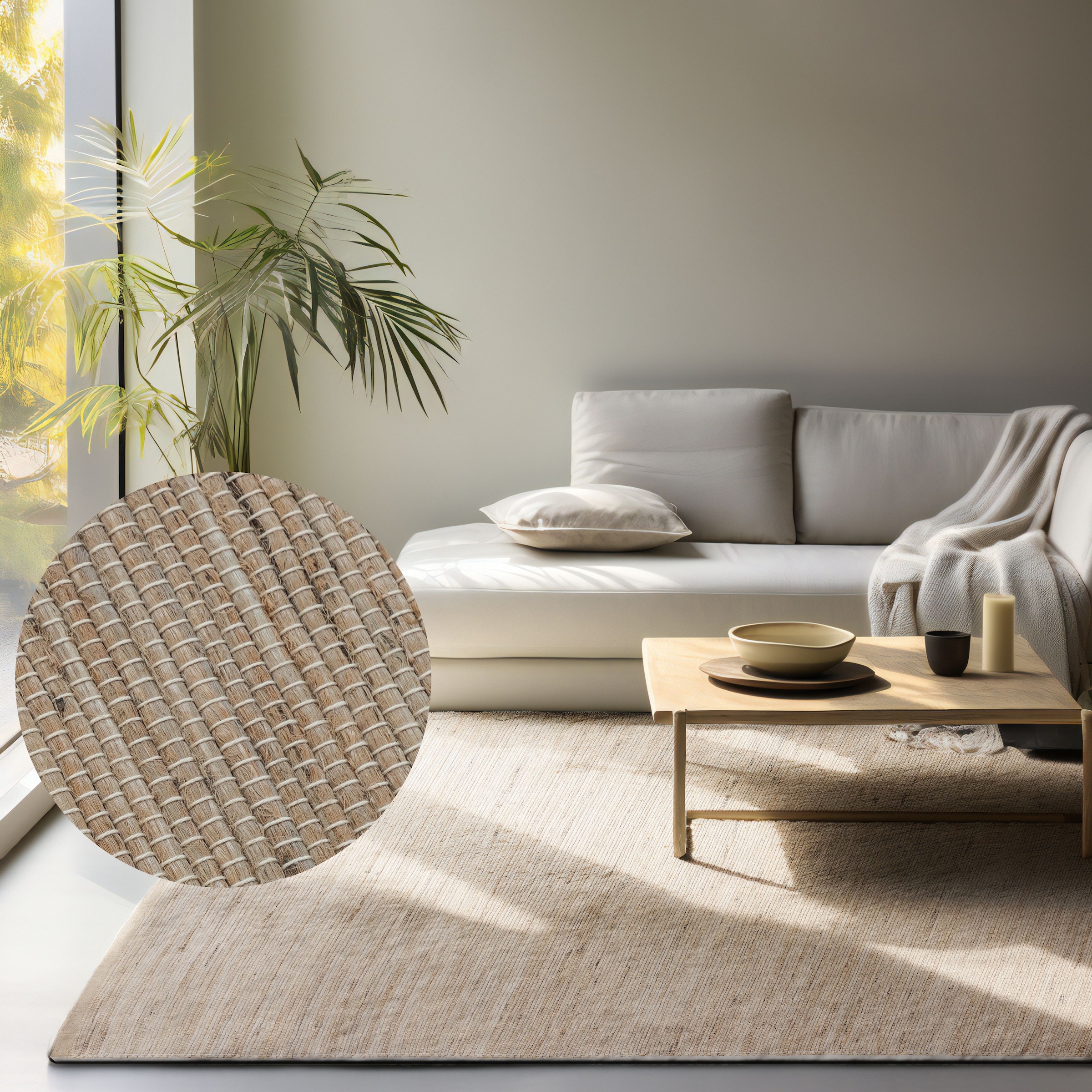 HANSE Home Teppich »Dhaka Juteteppich«, rechteckig, 5 mm Höhe, Läufer, handgewebt, Jute, Wolle, Natur, Wohnzimmer, Flur, Klassisch