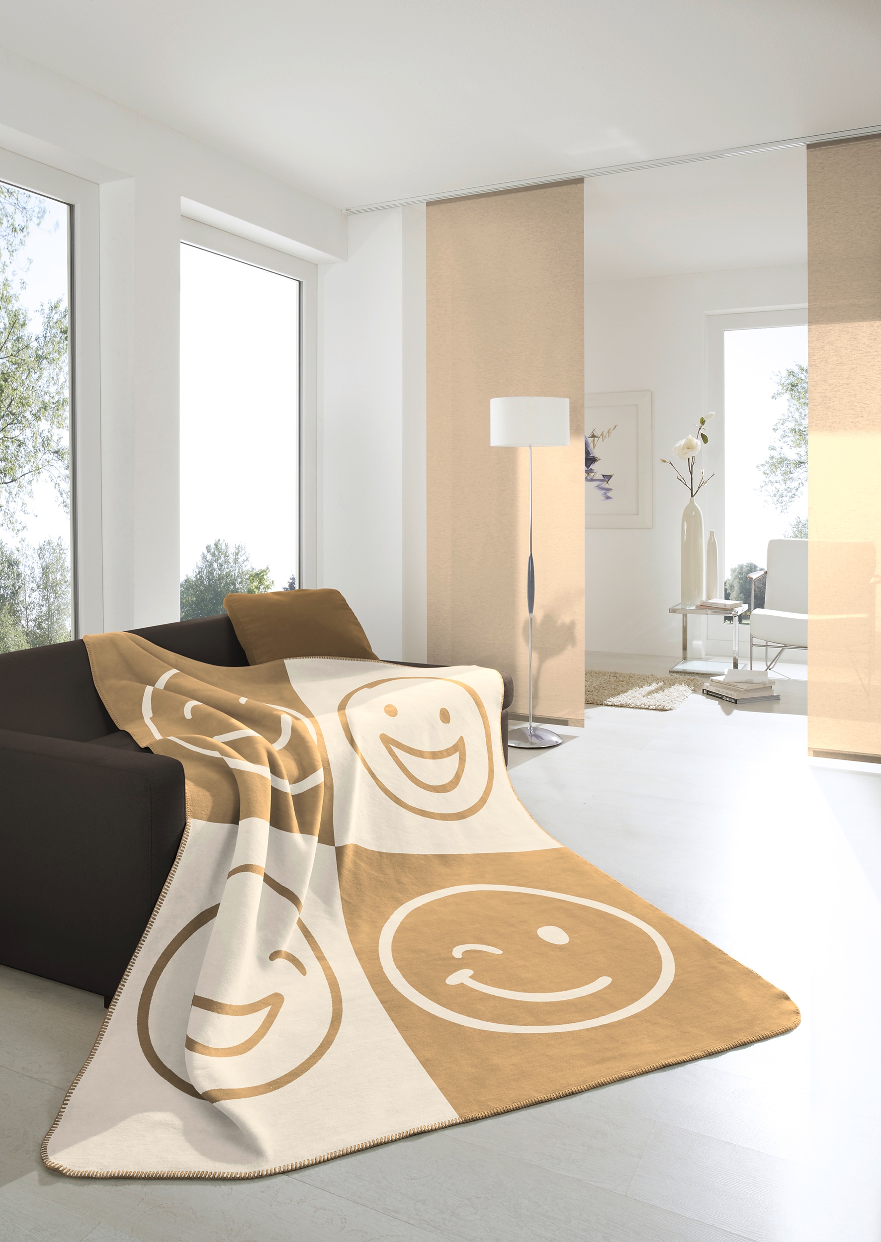 Biederlack Wohndecke "Emoji" mit Smiley, 70% Baumwolle/30% Polyacryl günstig online kaufen