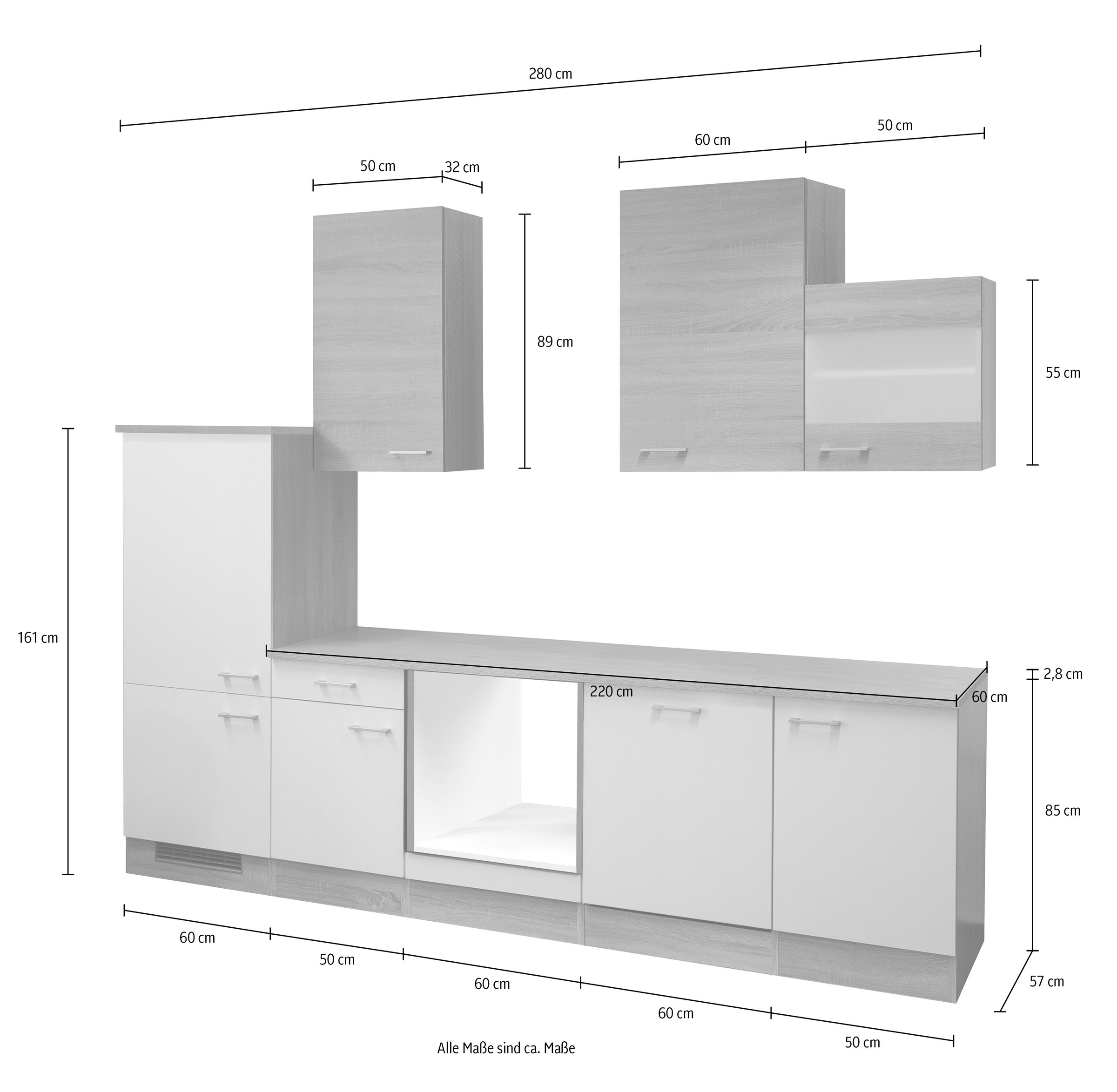 Flex-Well Küchenzeile »L-280-2305-022-SAMOA«, (L-280-2305-022-SAMOA), Gesamtbreite 280 cm