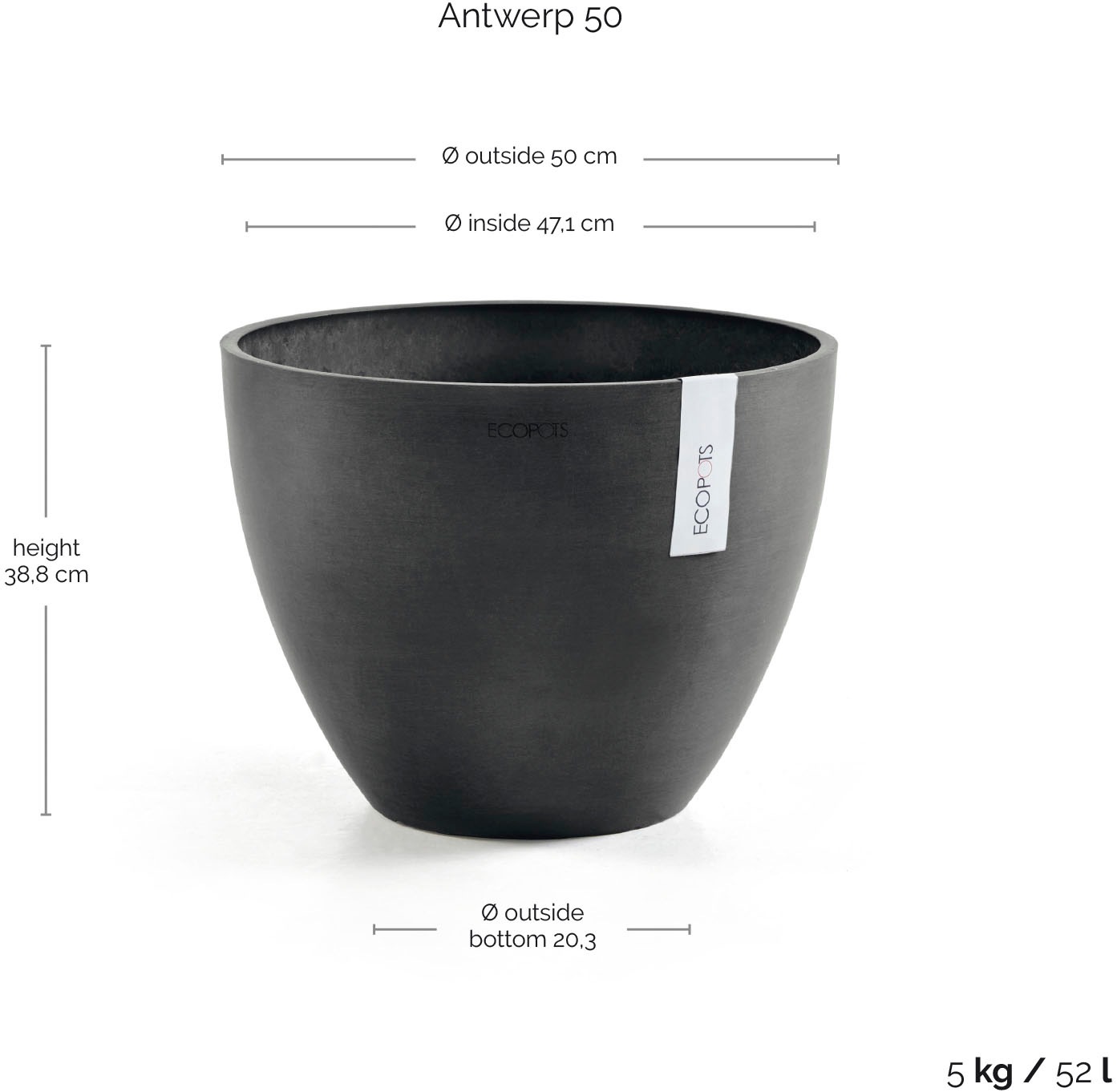 ECOPOTS Blumentopf »ANTWERP Dark Grey« BxTxH: 50x50x37,5 cm