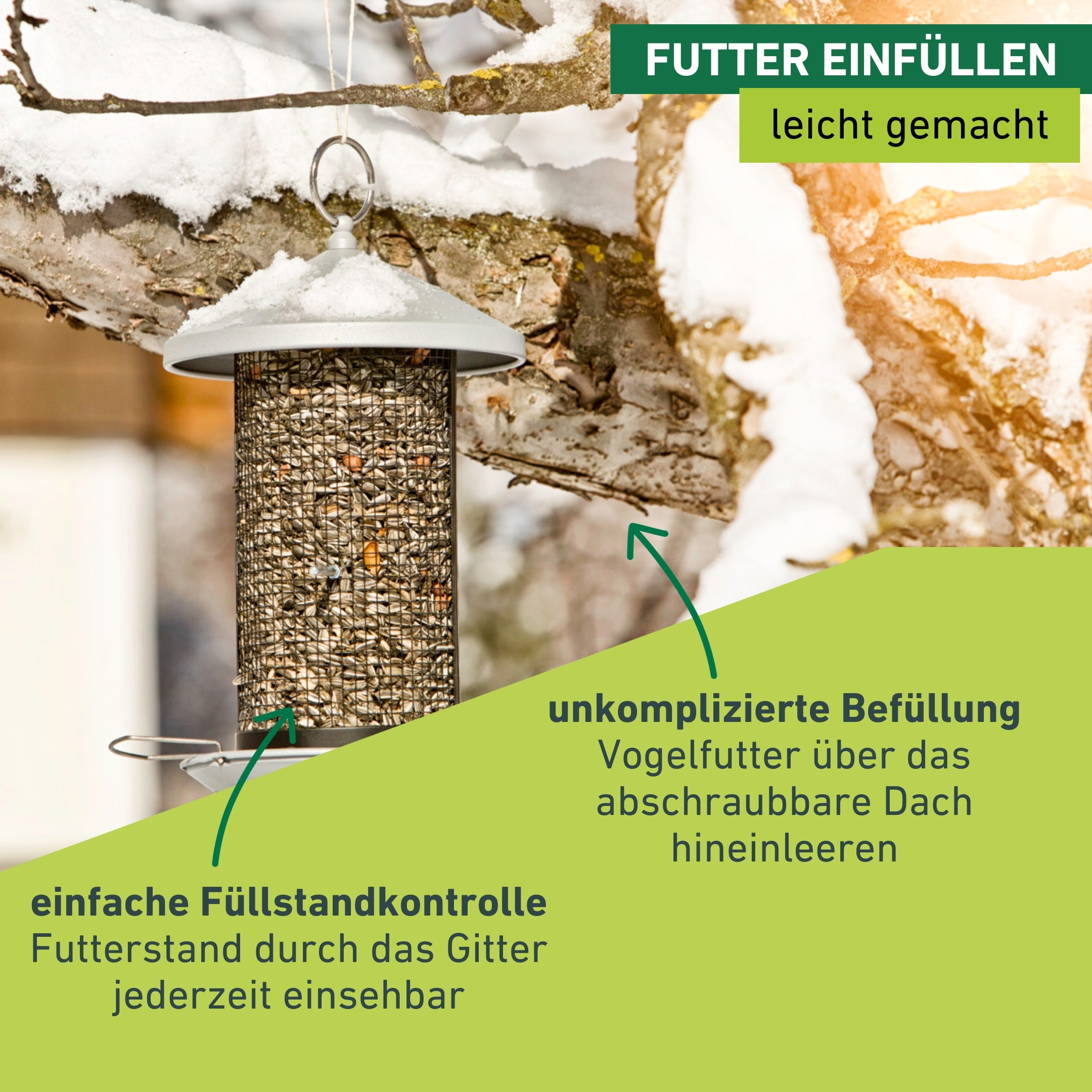 Windhager Futterhaus »Happy Bird, Vogelfuttersilo aus robustem Metall, abnehmbares Dach« Futterstation inkl. Aufhängung, Füllmenge ca. 2,5 Liter, 19x26x31 cm