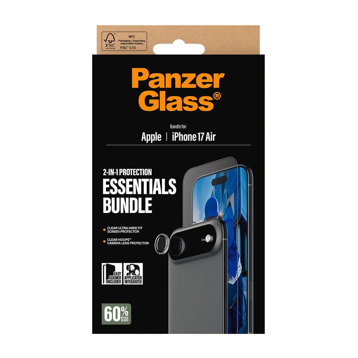 CARE by PanzerGlass Displayschutzglas »2-in-1 Protection Essentials Bundle«, für Apple iPhone Air, Displayschutzfolie, Schutzfolie, Bildschirmschutz, kratz- & stoßfest