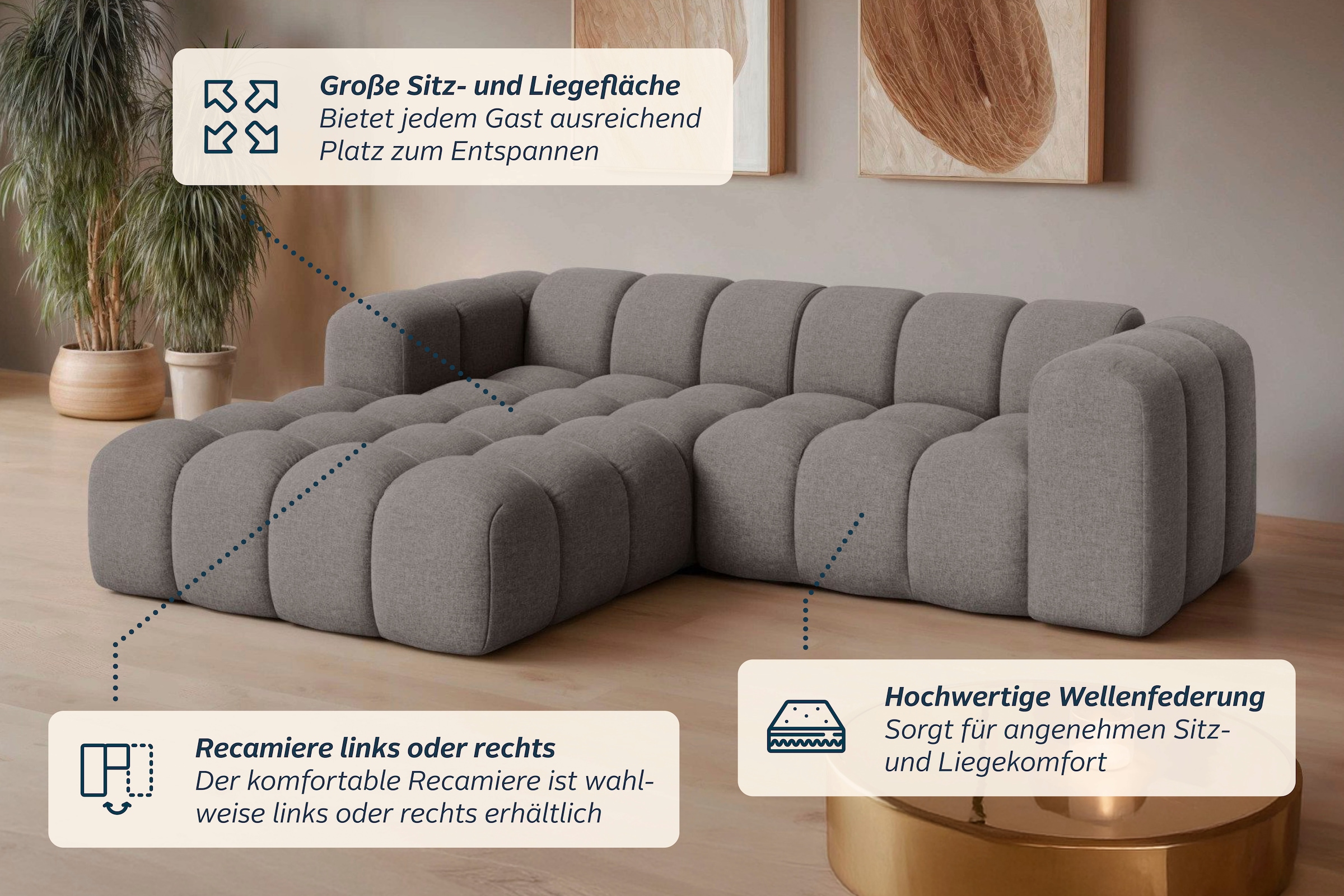 OTTO home Ecksofa »KALLIE L-Form,  248 cm - OTTO. Verlässliche Qualität.« Bubble Optik, moderne Steppung, hoher Sitzkomfort