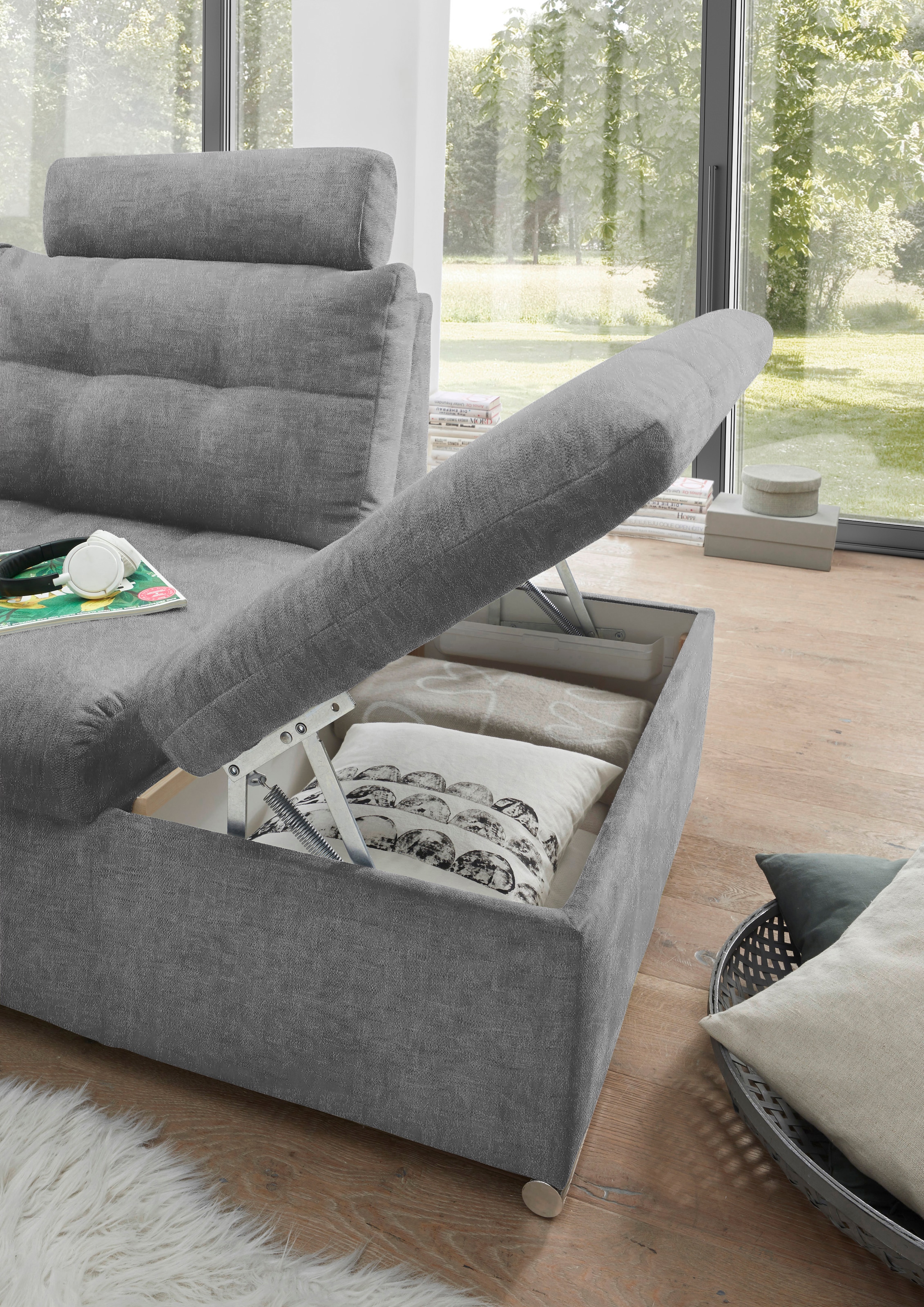 ED EXCITING DESIGN Ecksofa »Nalo L-Form«, mit Bettfunktion, Armteilverstellung, Kopfstützen & 2 Nierenkissen