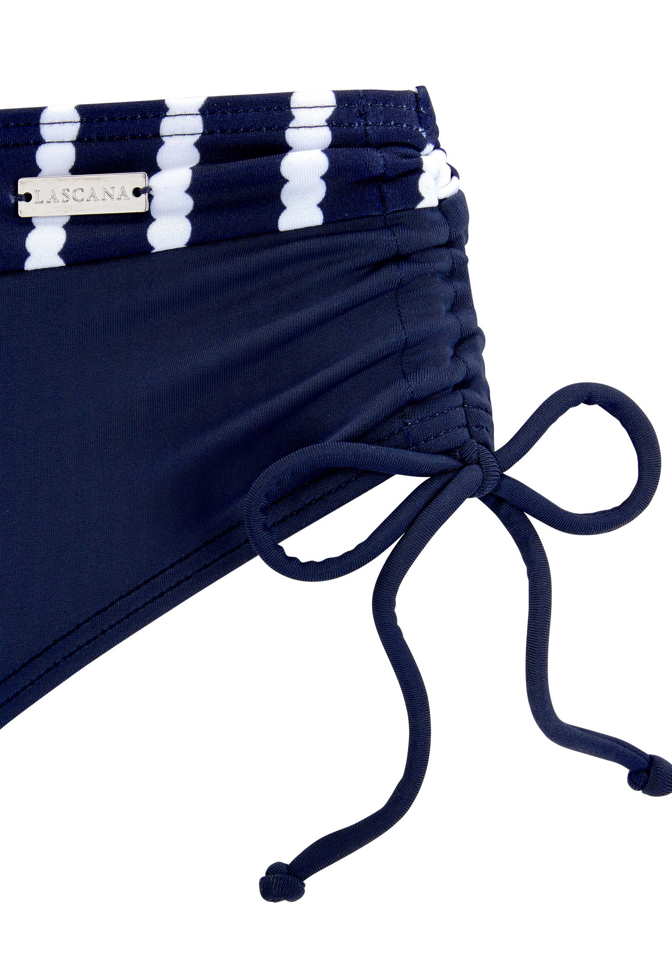 Bügel-Bikini LASCANA, Damen, Gr. 40, Cup E, blau (marine, weiß), Polyamid, gestreift, kontrastfarbene Details, Bikini-Sets Bügel-Bikini, mit höherer geschnittener Bikini-Hose 3