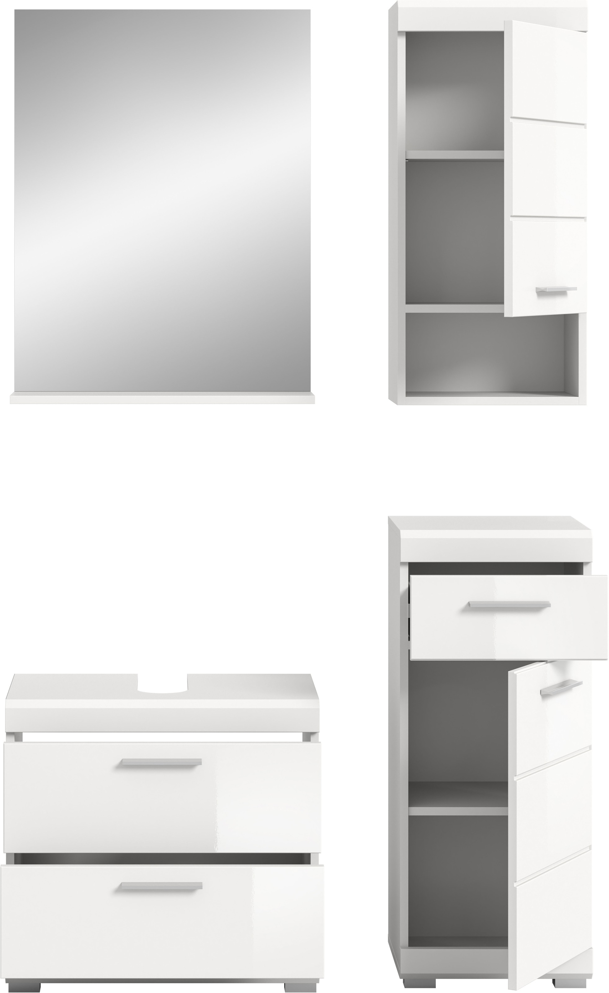 INOSIGN Badmöbel-Set »Siena, 4 teilig, bestehend aus:«, (Set), Waschbeckenunterschrank, Spiegel, Unterschrank, Hängeschrank