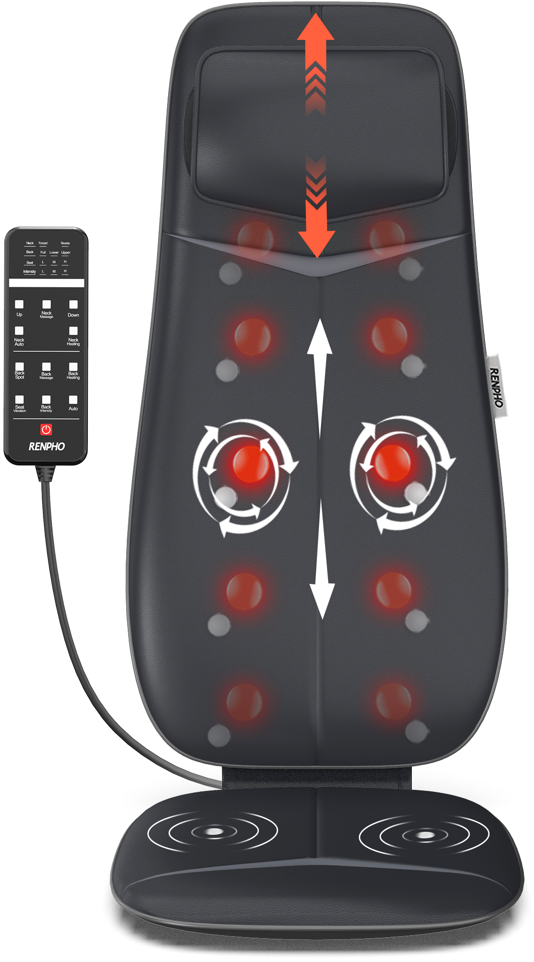 RENPHO Shiatsu-Massagesitzauflage "Neck & Back Massager Cushion S BM076", schwarz, Kunstleder, B:43cm H:88cm T:20cm, Massagegeräte, für