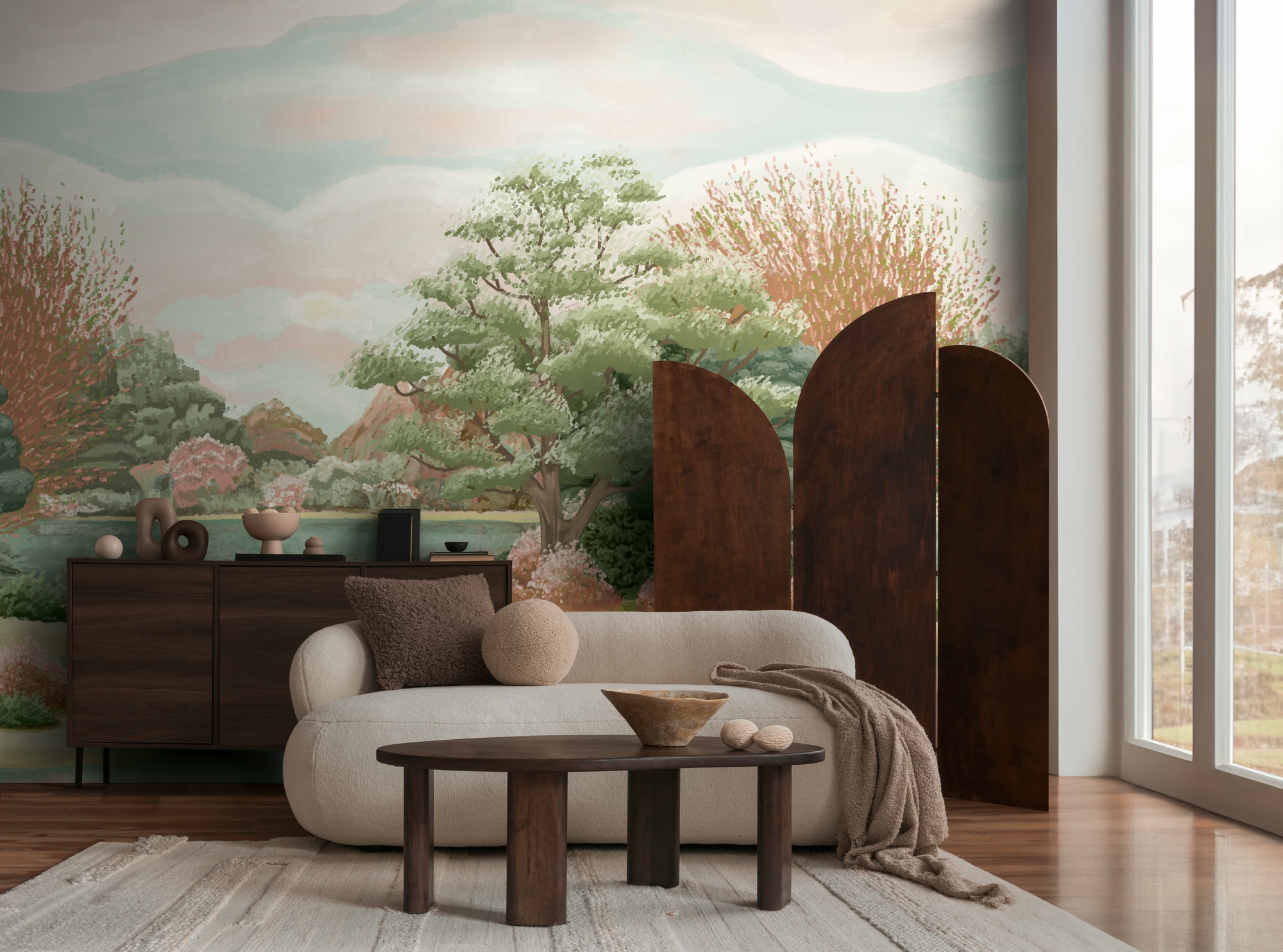 living walls Fototapete »The Wall 4 Eyecatcher – Malerische Baumlandschaft Vlies-Fototapete« Motiv | matt | naturalistisch leicht strukturiert Malerische Baumlandschaft mit atmosphärischer Tiefe
