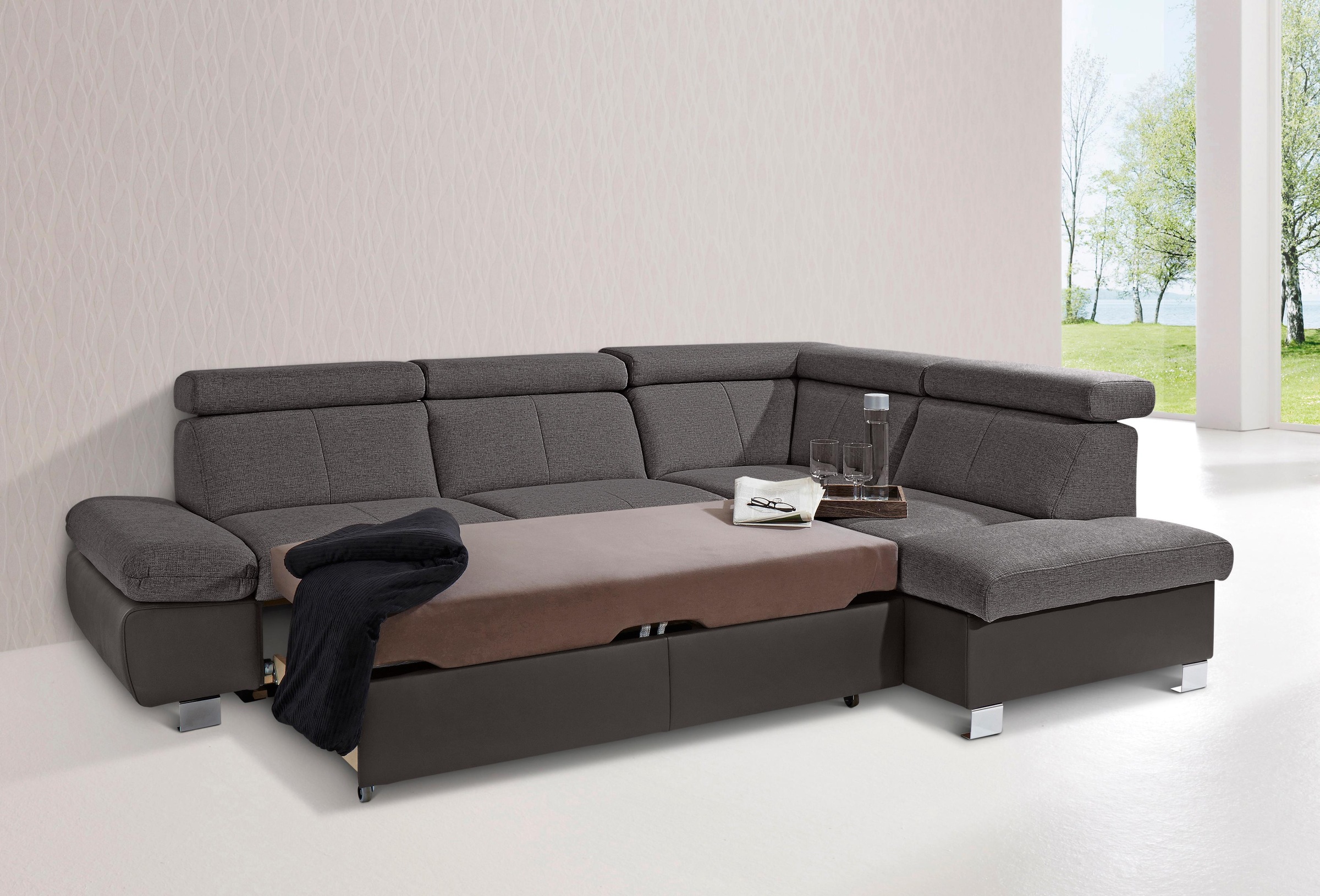 exxpo - sofa fashion Ecksofa "Happy, inkl. Kopf- und Armteilverstellung, L- günstig online kaufen