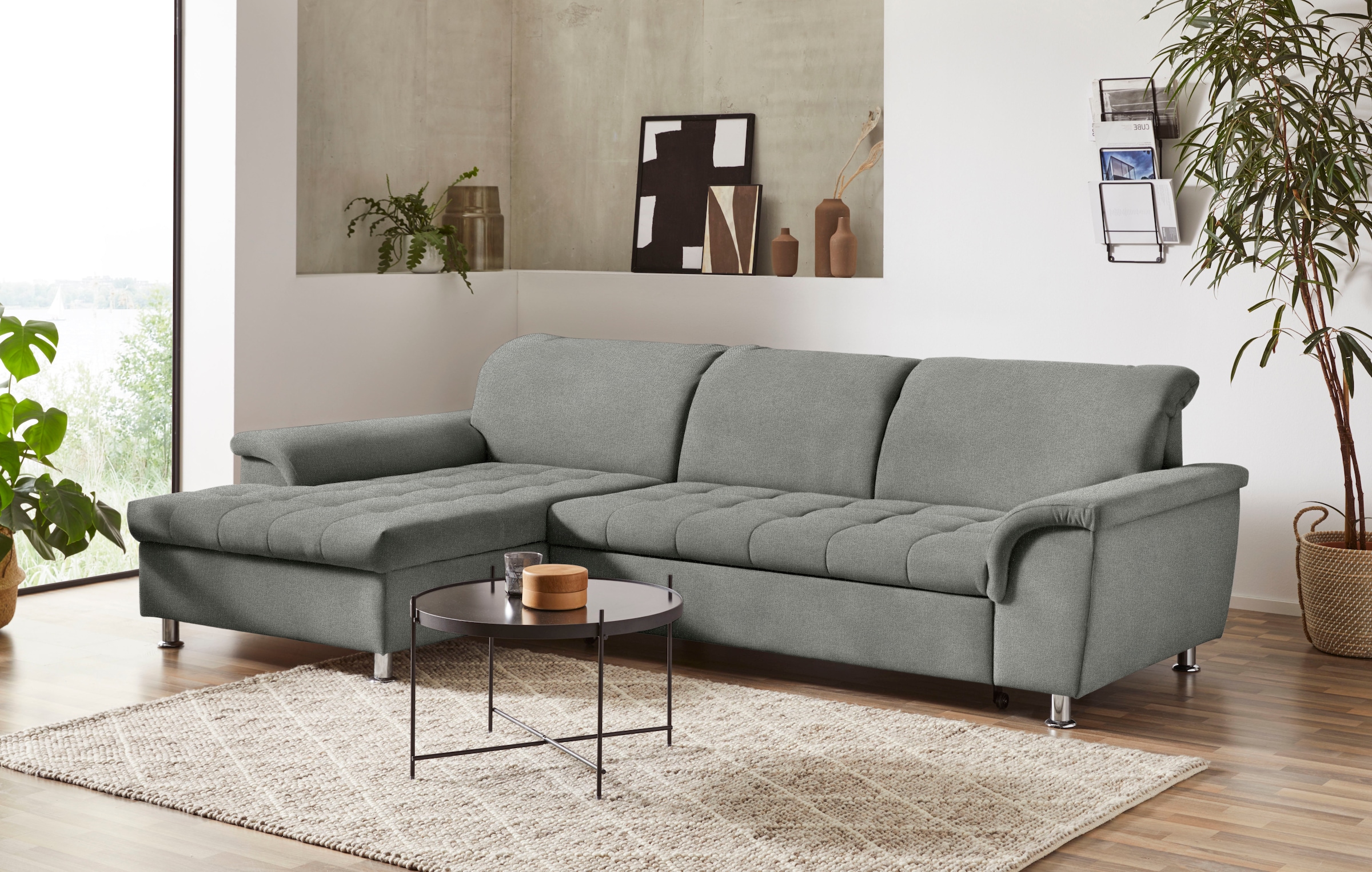 DOMO collection Ecksofa "FRANZI zeitlos und elegant, moderne Sitzheftung, L-Form" wahlweise mit Kopfteilverstellung (dann Tiefe: 170 cm)