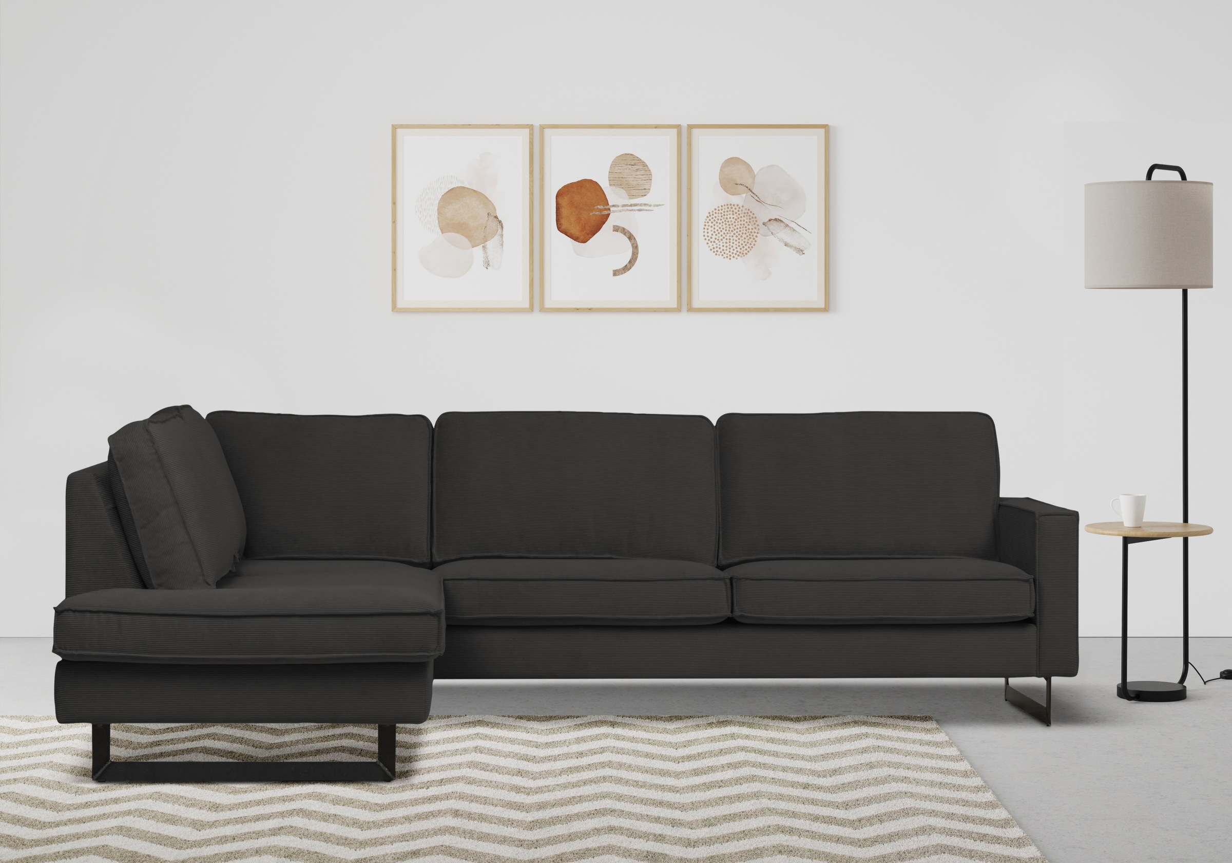 Places of Style Ecksofa »Pinto, 290 cm, Ottomane links / rechts«, Cord, Feincord, Luxus-Microfaser Leder und Chenille