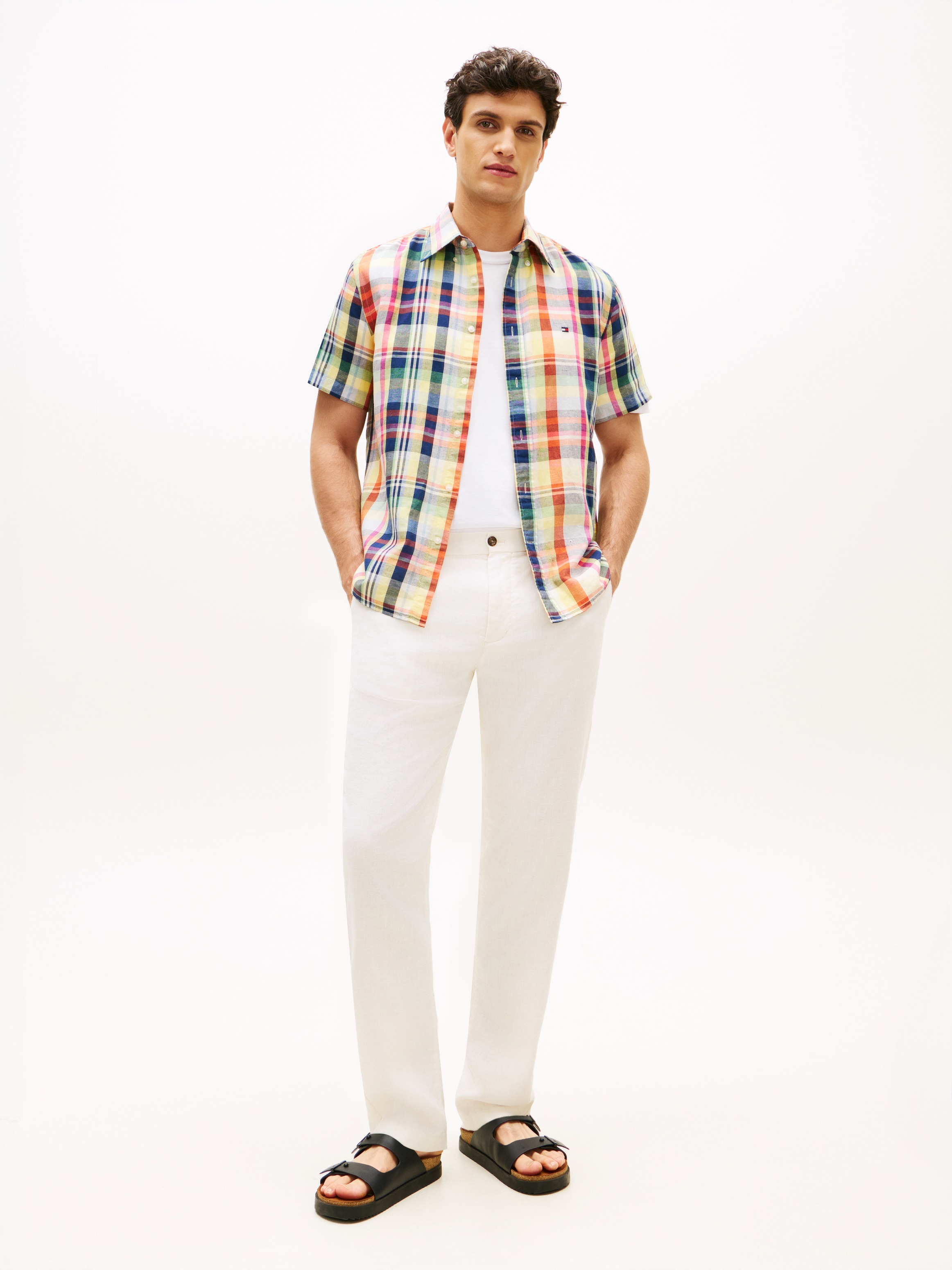 Tommy Hilfiger Kurzarmhemd »LINEN BLEND CHECK PLAID« regular fit, Button-down-Kragen