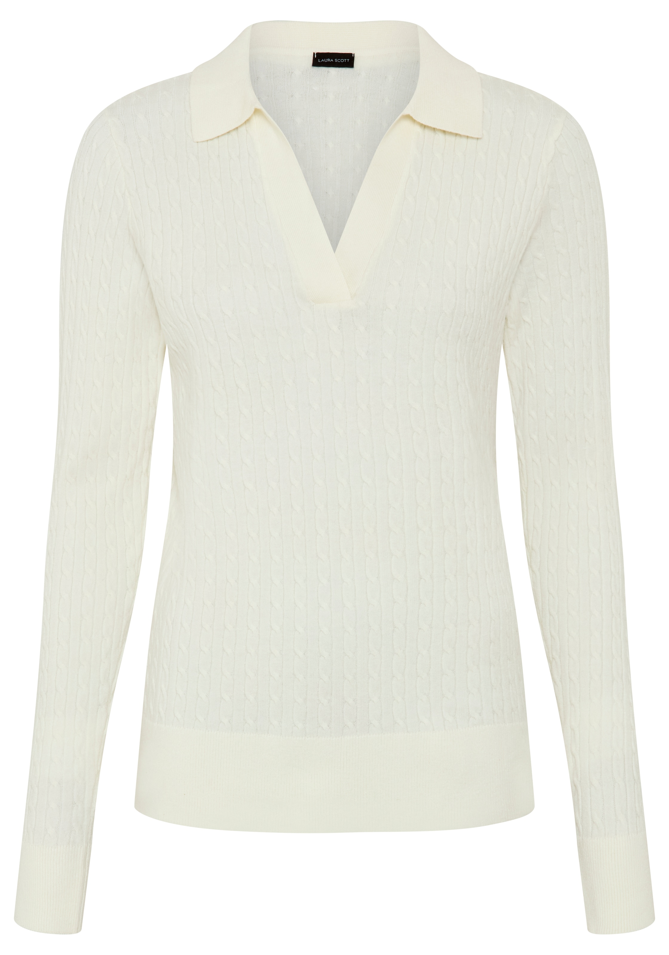 Laura Scott Strickpullover »mit figurbetonter Passform, aus Feinstrick« mit Polokragen und Zopfmuster