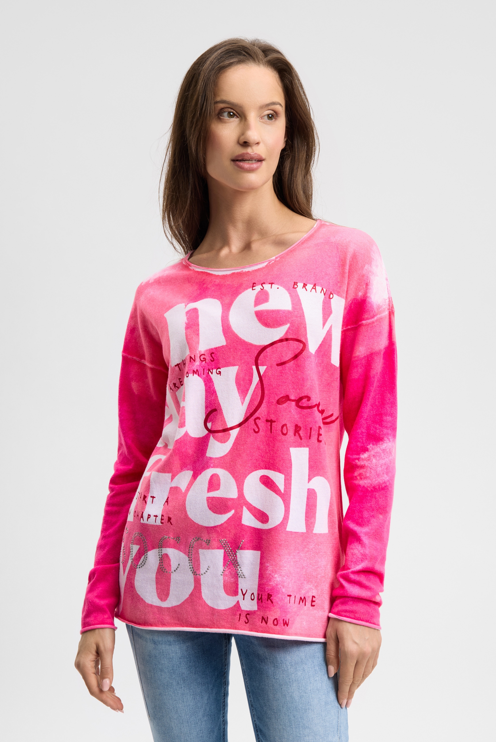 SOCCX Rundhalspullover aus Feinstrick mit Rollsaum günstig online kaufen