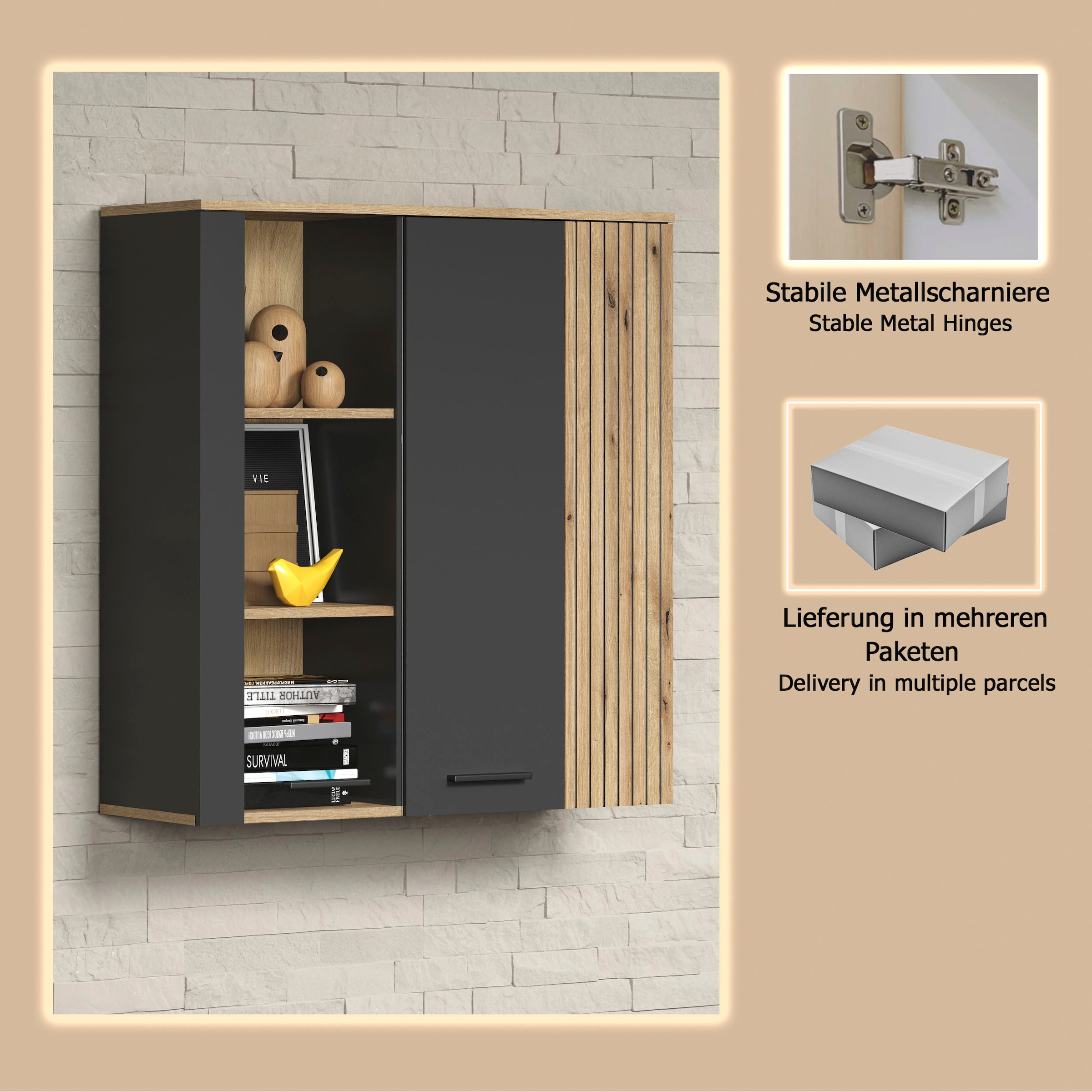 INOSIGN Hängevitrine »Estepona« 1 Stk. tlg. Tür mit Akustikpaneel-Look