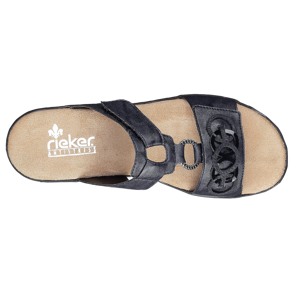 Rieker Pantolette, Plateau, Sommerschuh, Schlappen mit Schmuckelementen