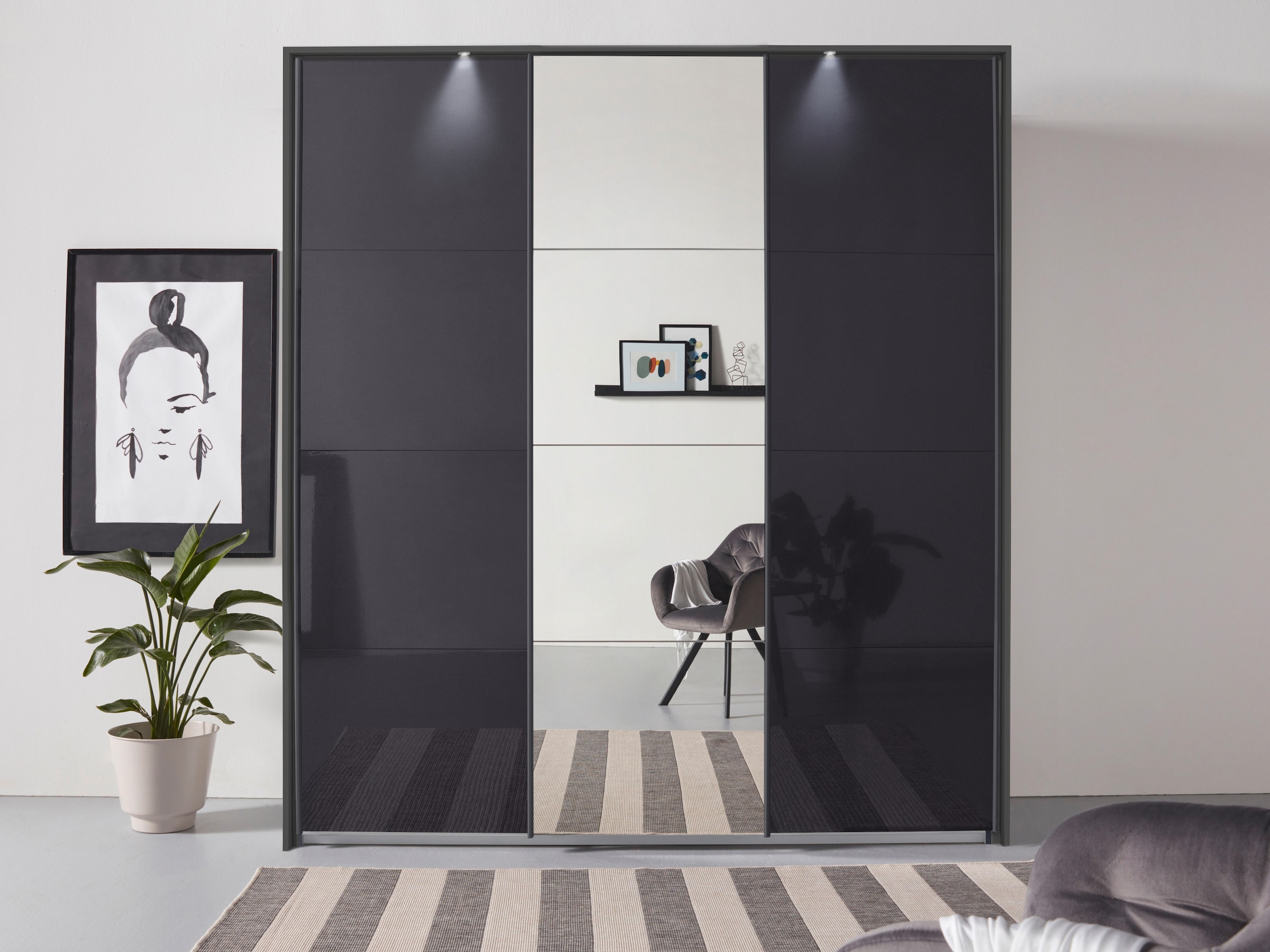 rauch Schwebetürenschrank »Oteli«, mit Mittelspiegel und Passepartout optional mit Beleuchtung