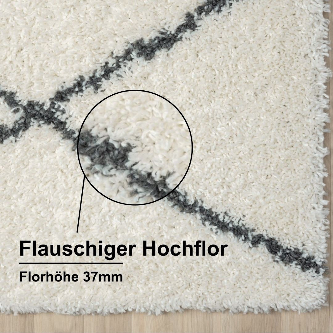 Myflair Möbel & Accessoires Hochflor-Teppich »My Shaggy Raute«, rechteckig, 37 mm Höhe, Shaggy, Scandi Rauten Design, leicht glänzend, extra flauschig