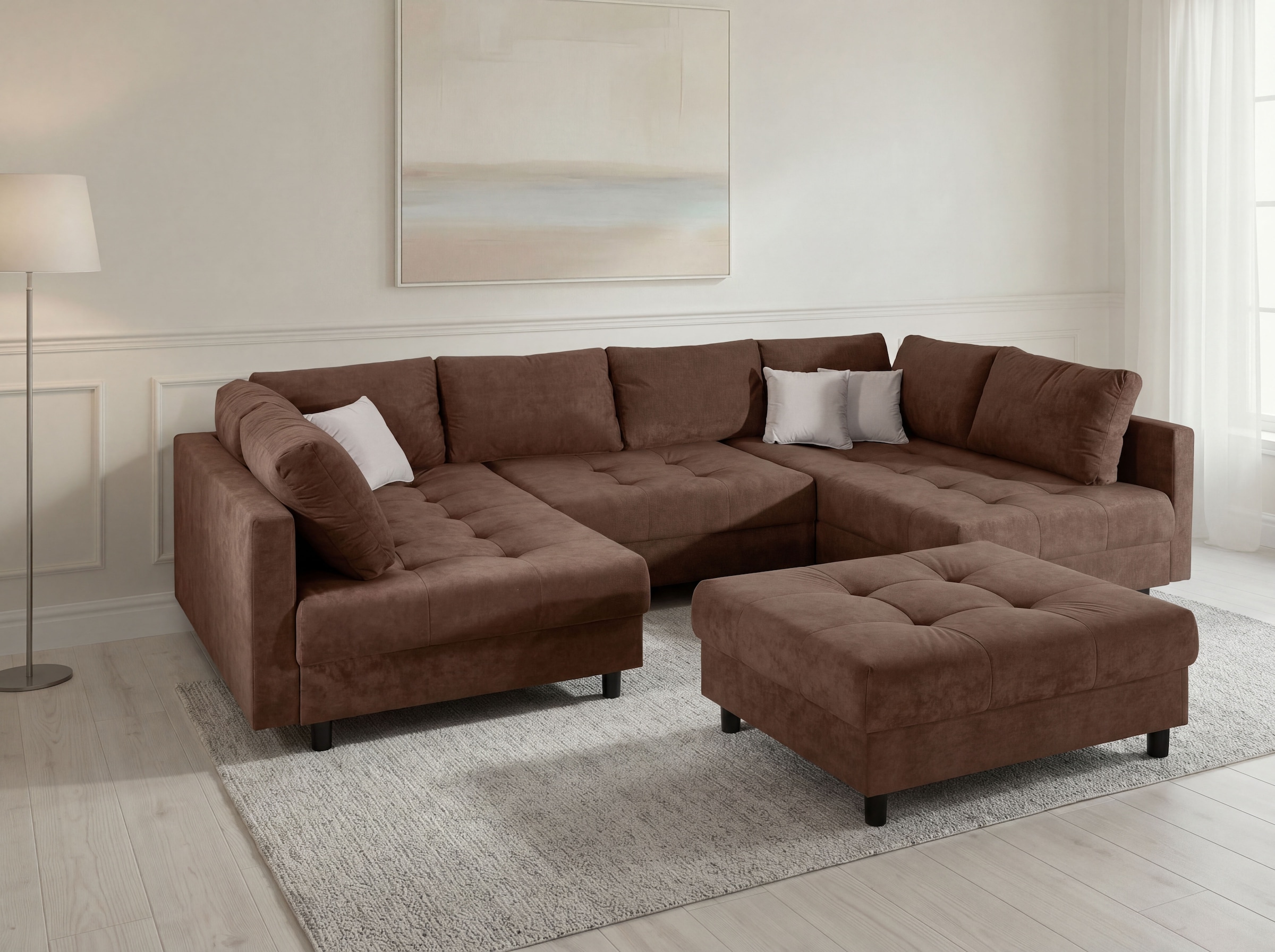 COLLECTION AB Wohnlandschaft »Antonia U-Form, B: 298 cm« Wohnlandschaft, Rückenkissen, 2 ottomane, Komfortablem Bonnelfederkern