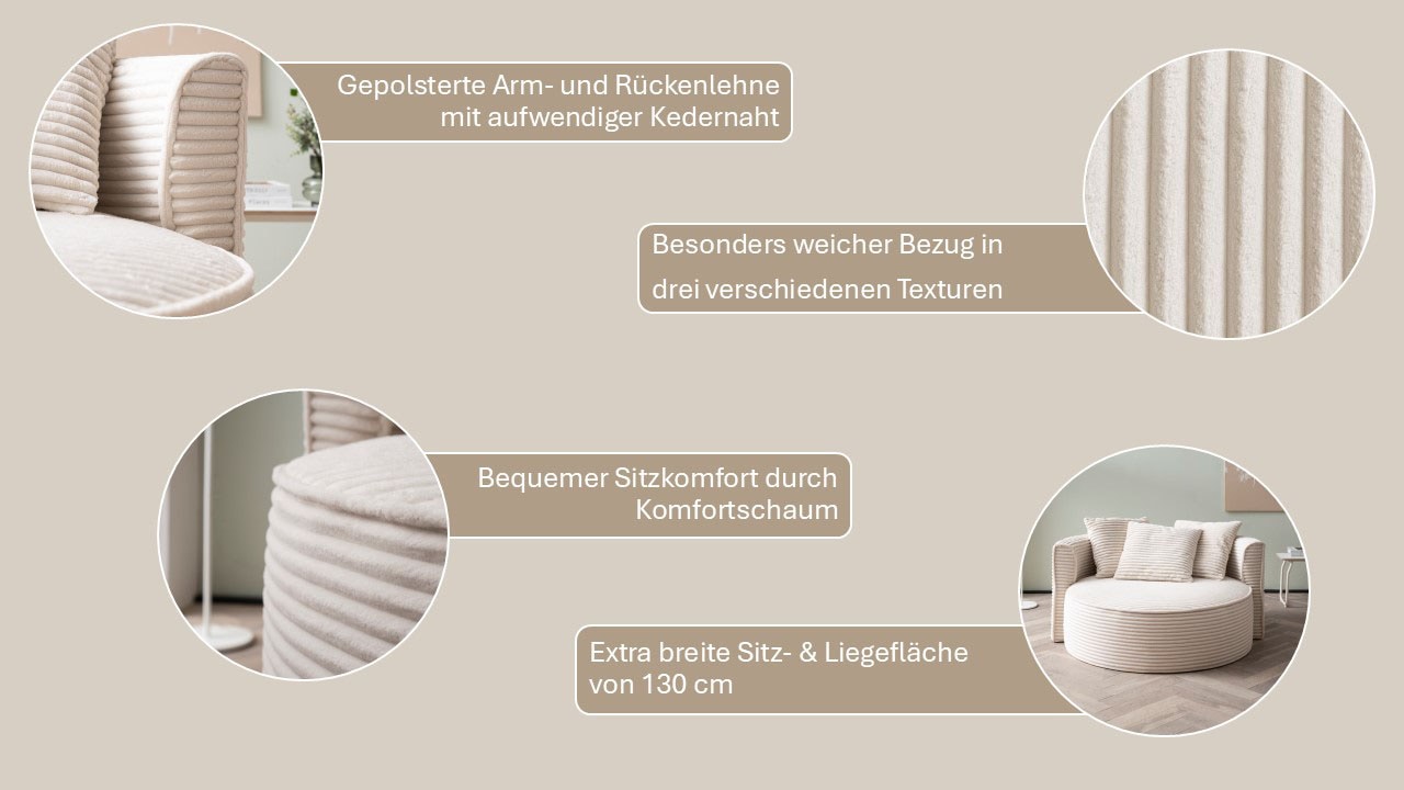 LeGer Home by Lena Gercke XXL-Sessel »Isalie, Sessel in modernen Farben, Lesesessel, Loveseat, Big-Sessel«, trendige Stoffe, mit 3 Zierkissen, große Sitzfläche, Hocker optional