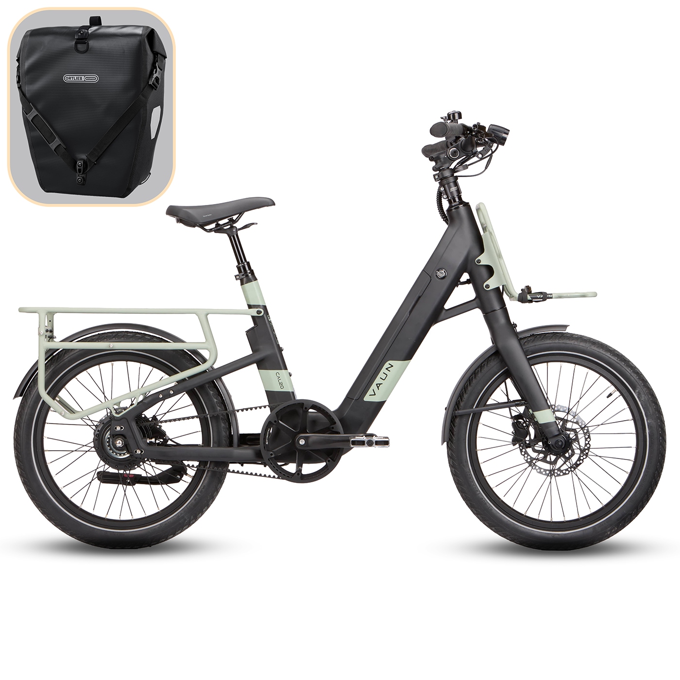 Vaun "VAUN Compact New Gen-Cityrad mit Ortlieb Tasche" Heckmotor 250 W Elektrofahrrad für Alltag und Einkauf